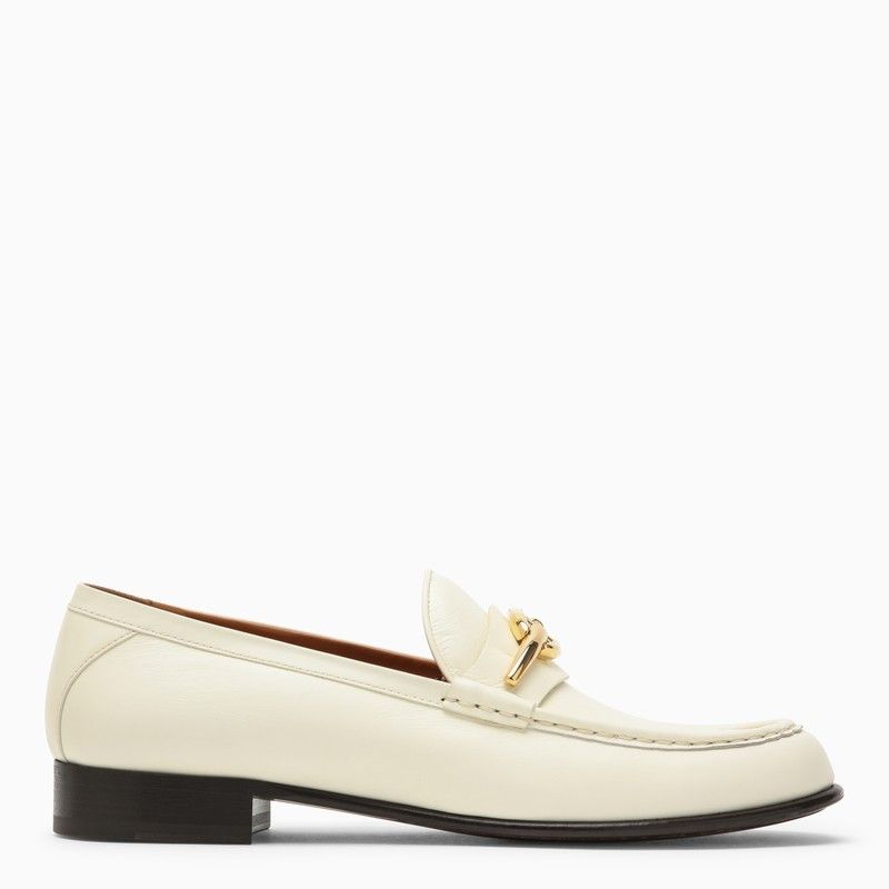 image of Valentino Garavani Ivory Leather Vlogo Signature Loafer in White, Women's (Size 9)
