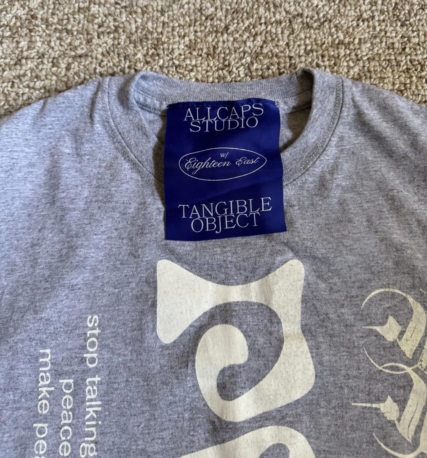 18 East × ALL CAPS STUDIO “Tangible Object” Peace & Love Gray Shirt (Small) Size US S / EU 44-46 / 1 - 2 Thumbnail