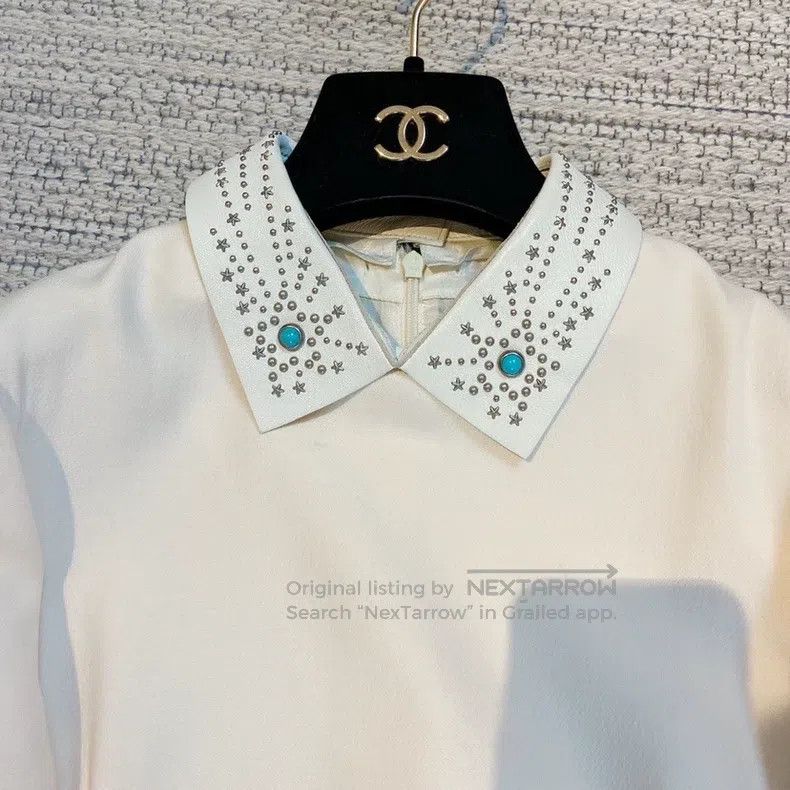 Valentino Valentino Off-white stand-up collar patchwork dress Size M / US 6-8 / IT 42-44 - 3 Thumbnail