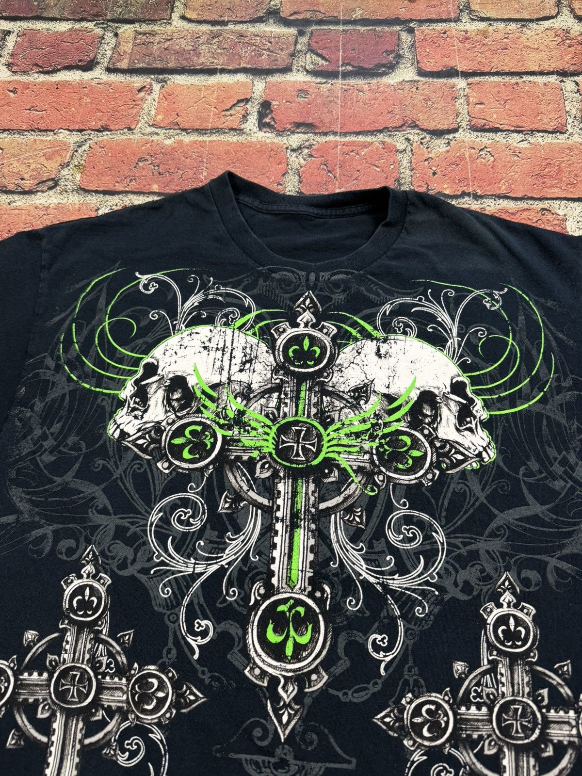 Other Y2K Affliction Style Skull Cross Graphic Tee Cyber Grunge Size US L / EU 52-54 / 3 - 2 Thumbnail