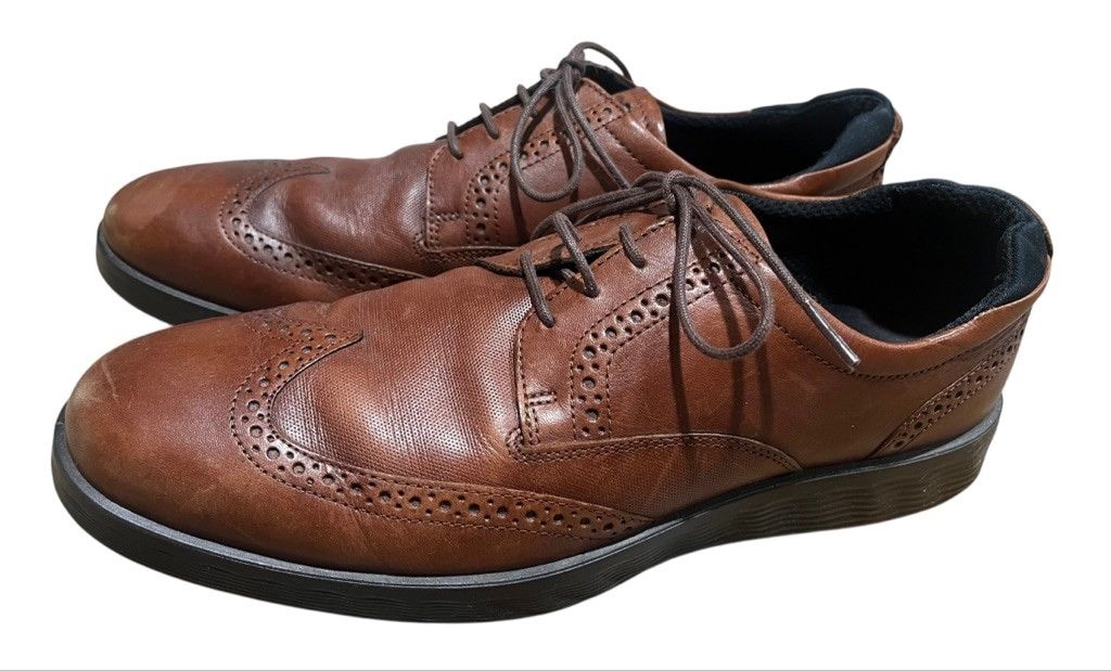 ECCO Lite Hybrid Leather Brogue Oxford Shoes Size 10 Brown