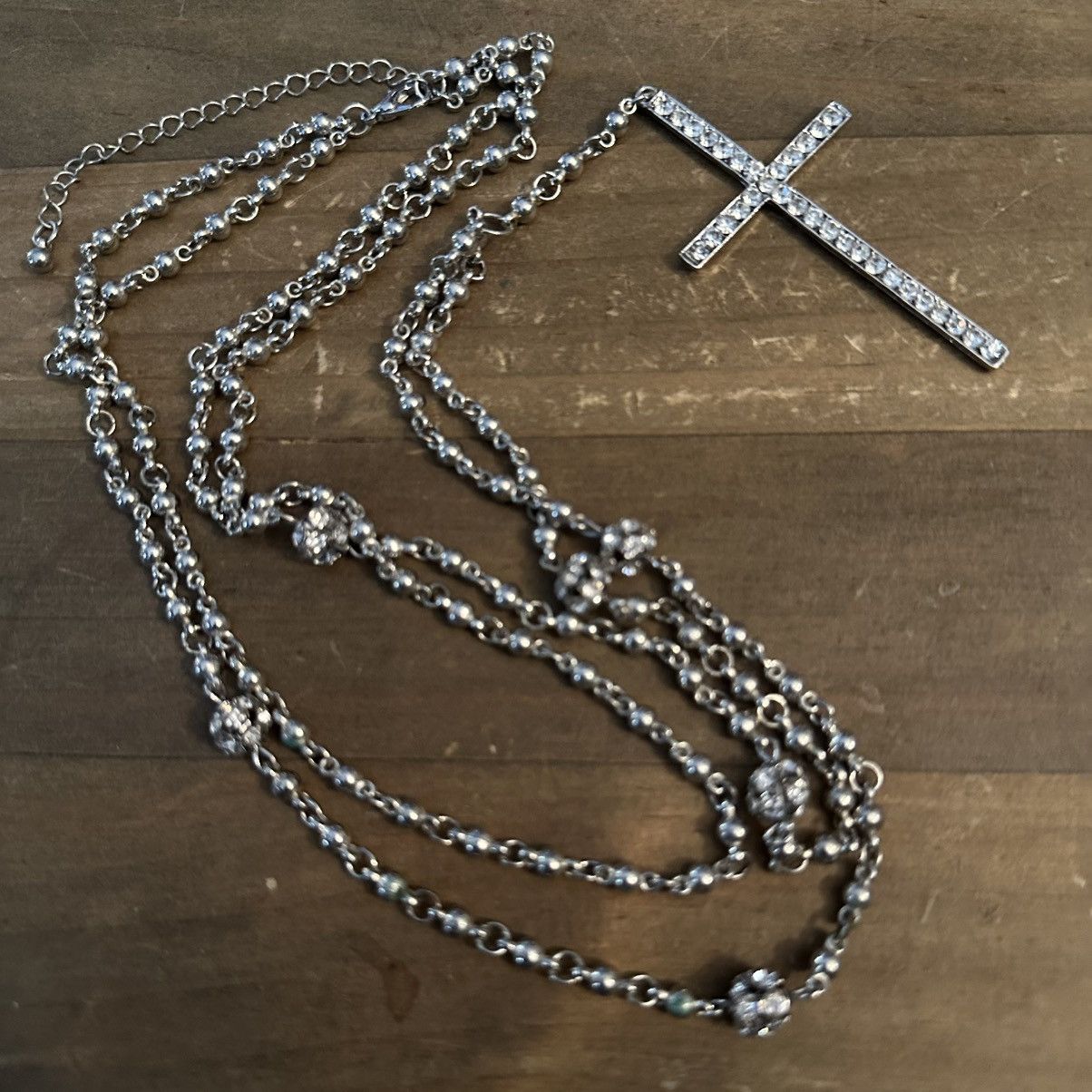 Other Silver tone layered ball chain rhinestone cross necklace Size ONE SIZE - 2 Thumbnail