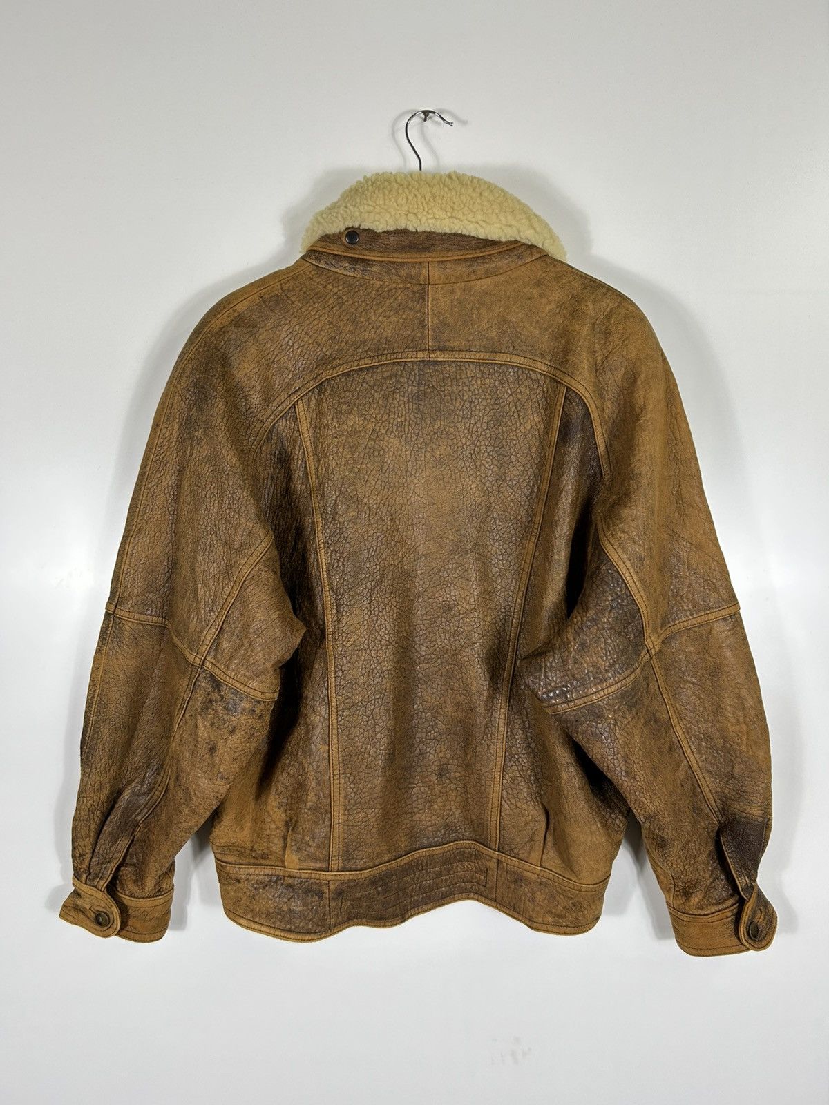 Leather ⚡️Vintage Button Zipper Distressed Leather Bomber Jacket Size US L / EU 52-54 / 3 - 12 Thumbnail