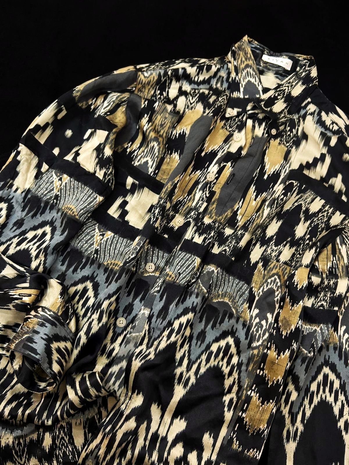 BIJAN Biyan Natural Silk Shirt – Gold/Black Pattern – S/M Size M / US 6-8 / IT 42-44 - 1 Thumbnail