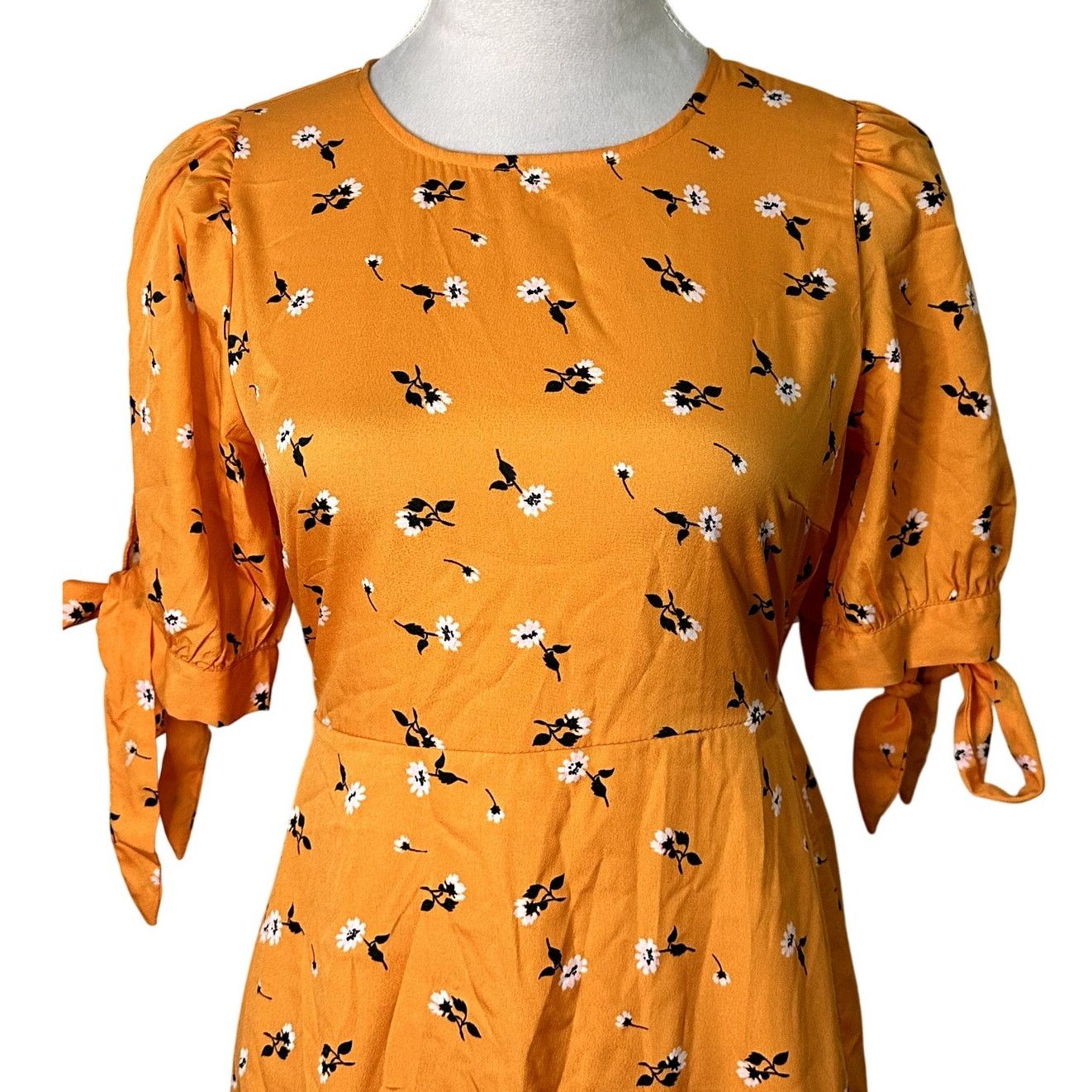 Other Vero Mada Womens Orange Floral Tie Short Sleeve Mini Dress M Size M / US 6-8 / IT 42-44 - 3 Thumbnail
