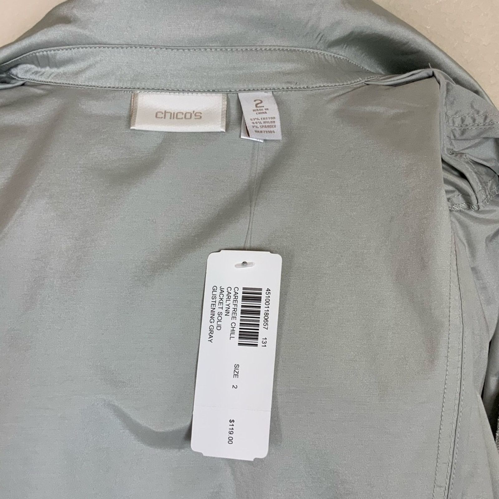 Chicos Chico's Carlynn Jacket Front Zip Metallic Sheen Gray Large Size L / US 10 / IT 46 - 6 Thumbnail
