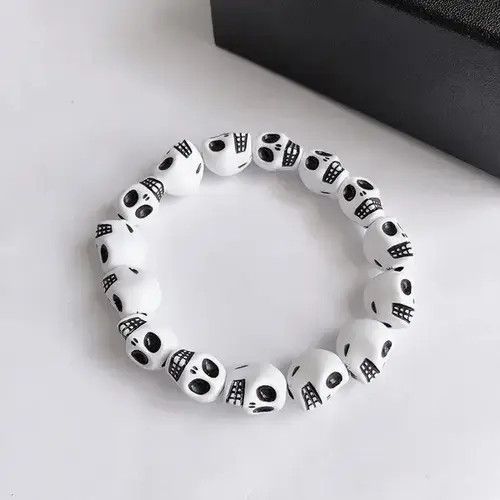 Vintage White Punk Goth Skull Skeleton Bracelet Size ONE SIZE - 2 Thumbnail