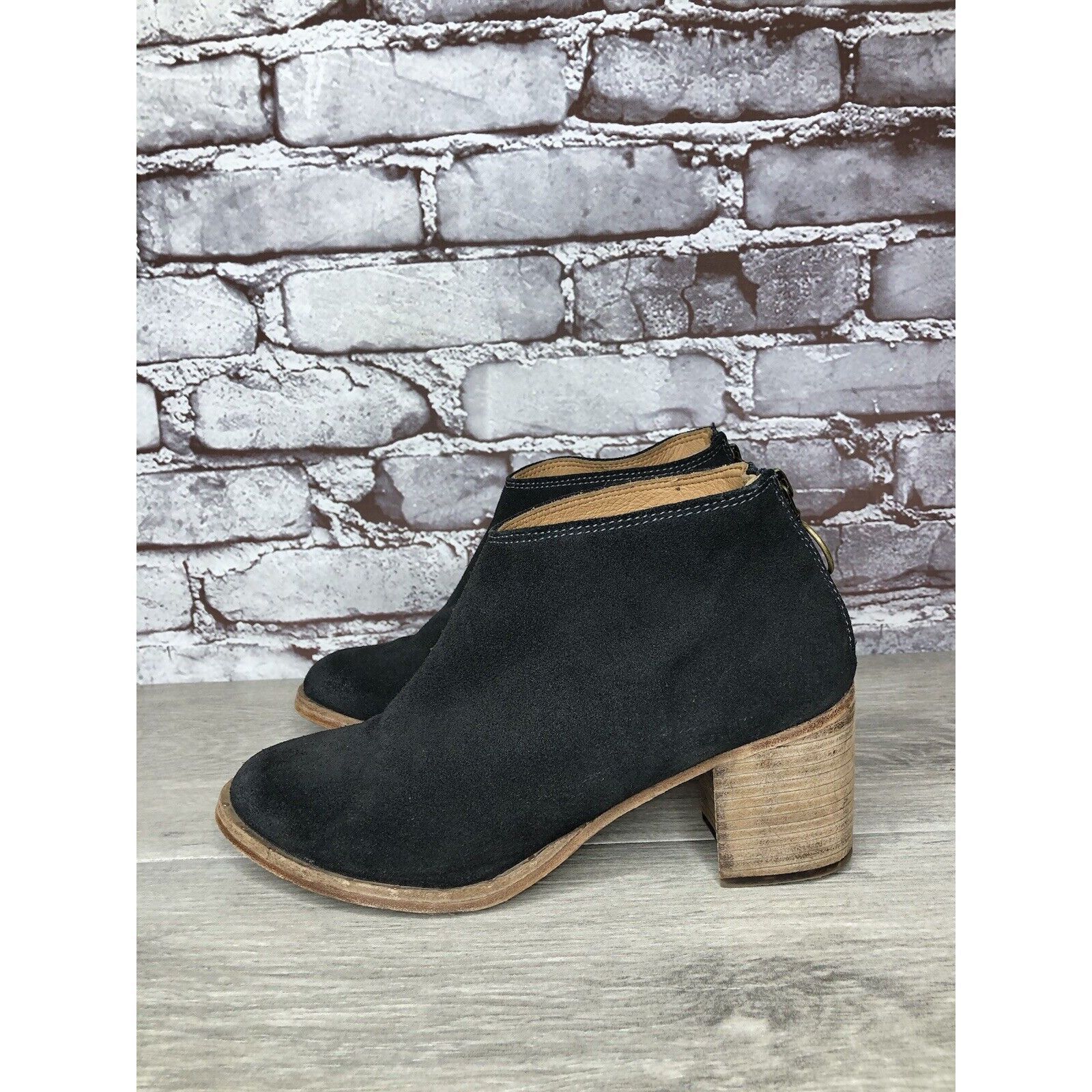 beek BEEK Falcon Black Suede Leather Back Zip Stacked Heel Bootie Size US 7 / IT 37 - 1 Thumbnail