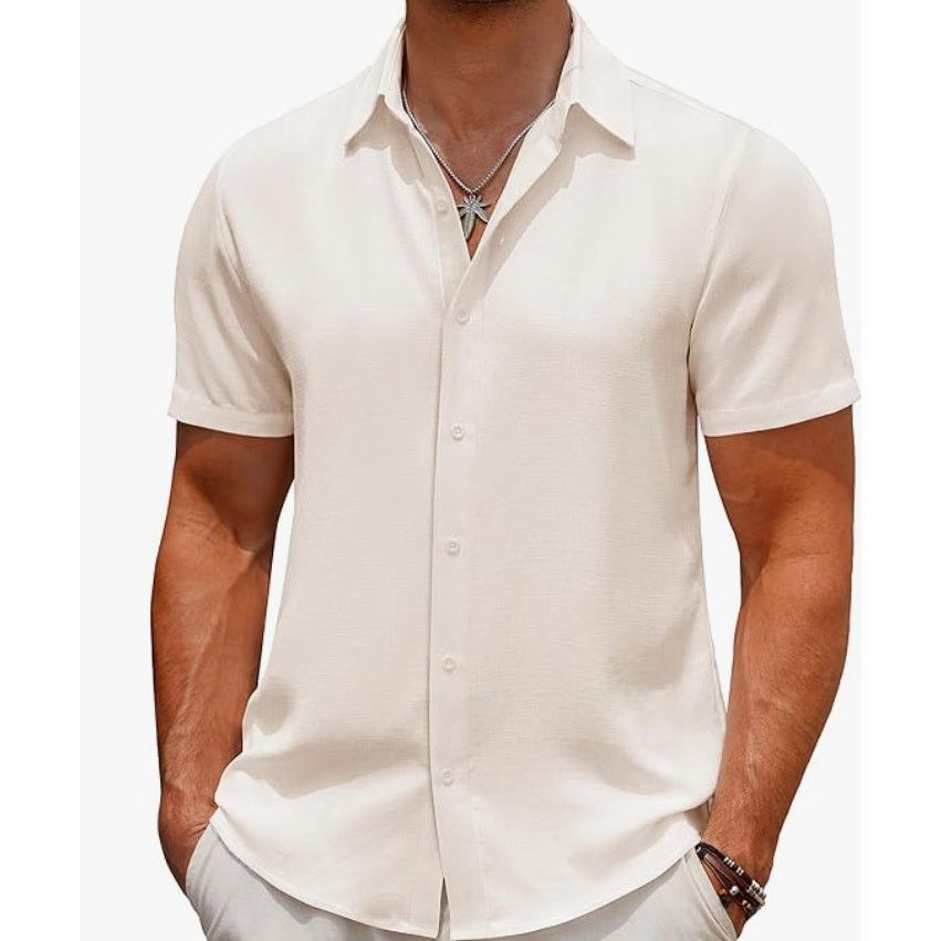 The Unbranded Brand Mens Casual Summer Button Down Short Sl.Linen SIZE SMALL Size US S / EU 44-46 / 1 - 1 Thumbnail