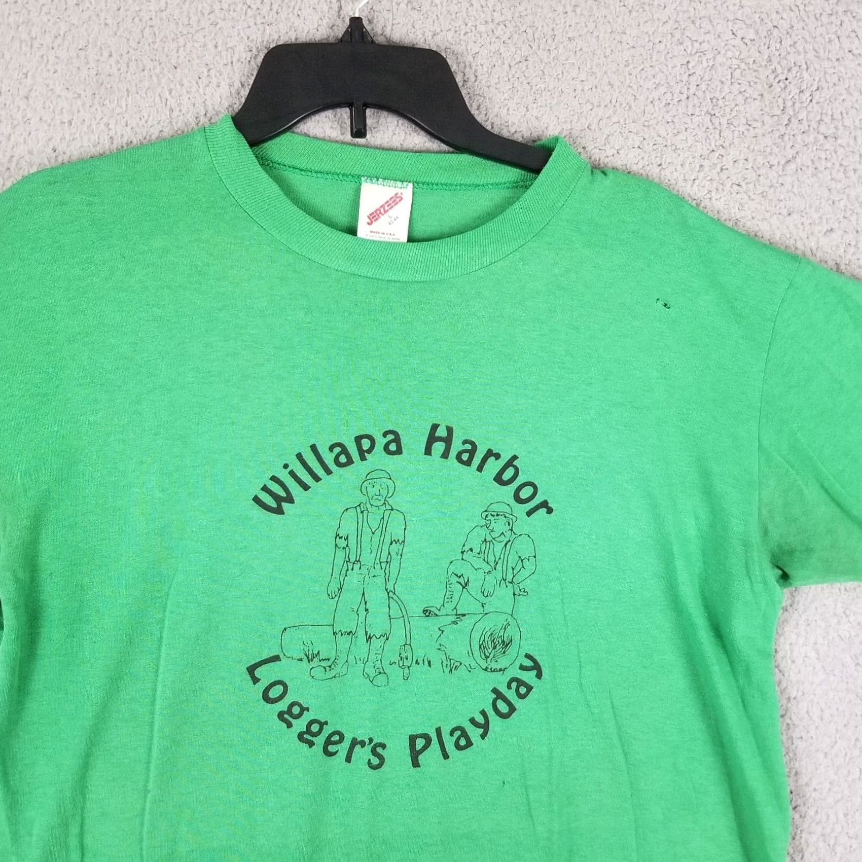 Lumberjack Logger Vintage Lumberjack Shirt Adult Large Green Cotton Knit Logo T-Shirt Mens Grunge USA Washington Size US L / EU 52-54 / 3 - 2 Thumbnail