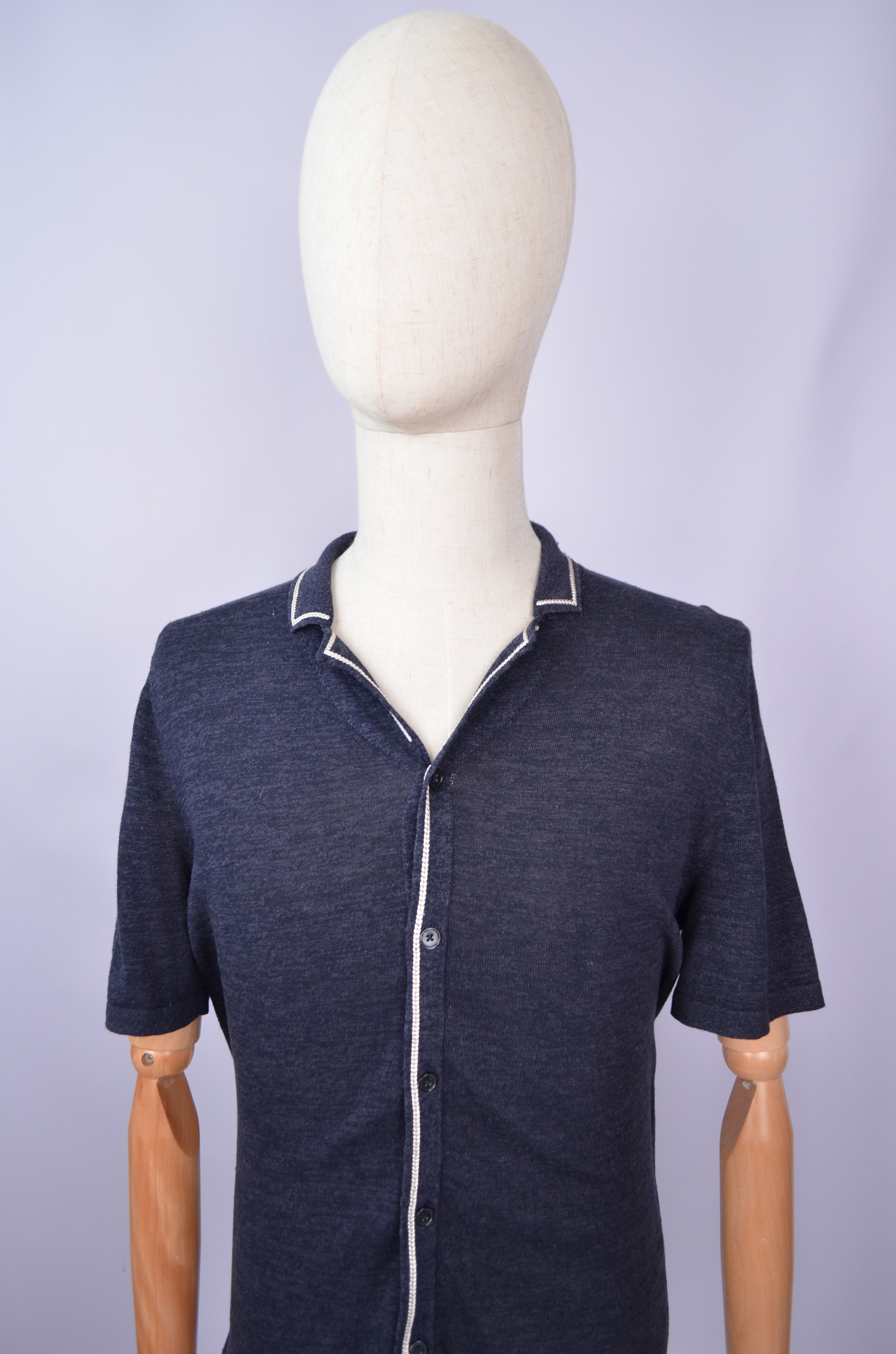 Designer × Reiss Reiss Cuban Collar Polo Shirt Linen Blend Knit Navy Size M Size US M / EU 48-50 / 2 - 2 Thumbnail