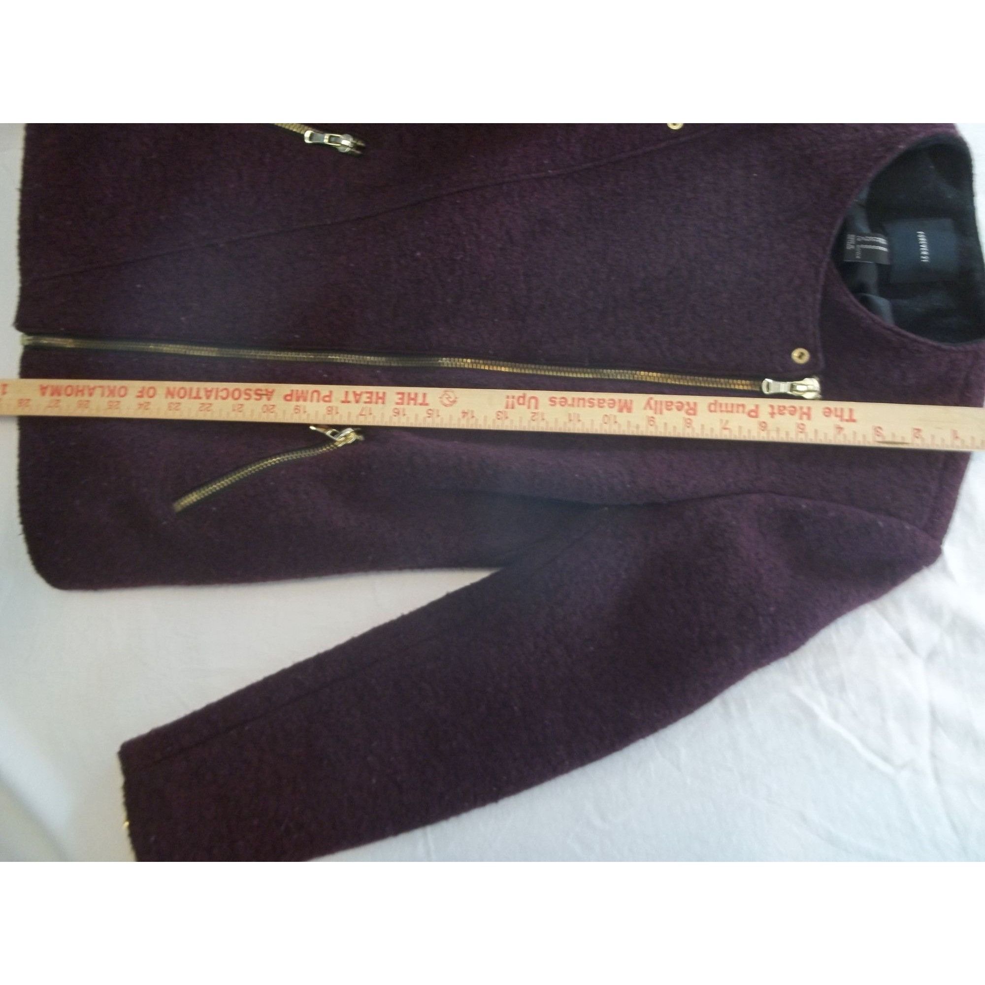 Forever 21 Forever 21 Peacoat Women Sz M Plum Full Zip Wool Long Sleeve Size M / US 6-8 / IT 42-44 - 3 Thumbnail