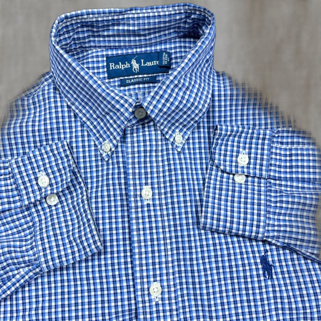 Ralph Lauren Ralph Lauren Shirt Men Large Blue Classic Fit Plaid Button-Up Dress Shirt Adult Size 42R - 1 Thumbnail