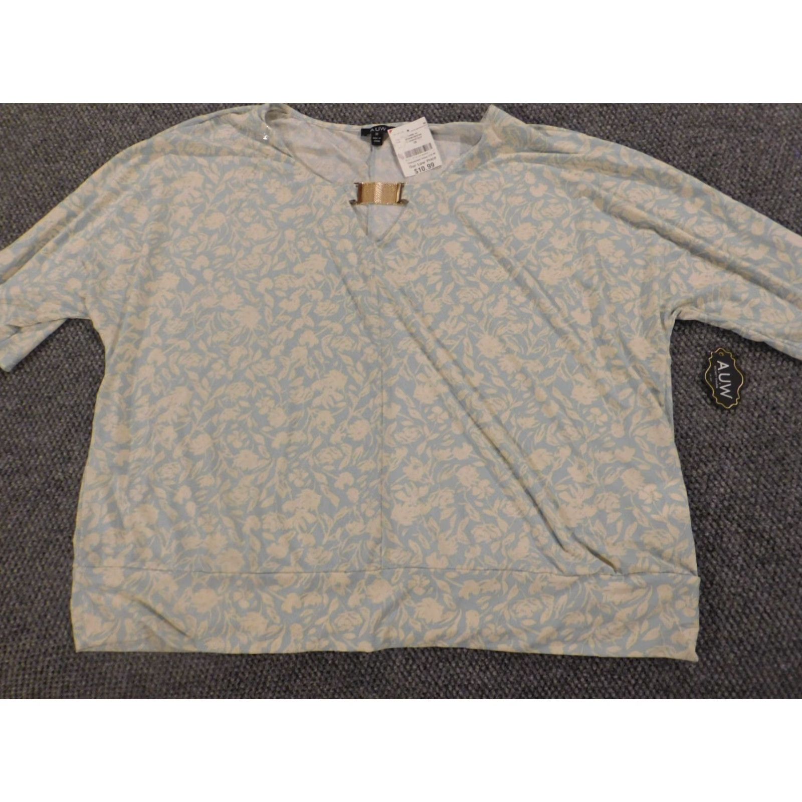 Vintage A.U.W. Womens Blouse 3X Plus Blue Floral Pullover Top Smooth Round Neck Sleeveless Casual Cotton Ruffle Vintage No Size XXL / US 16-18 / IT 52-54 - 4 Thumbnail