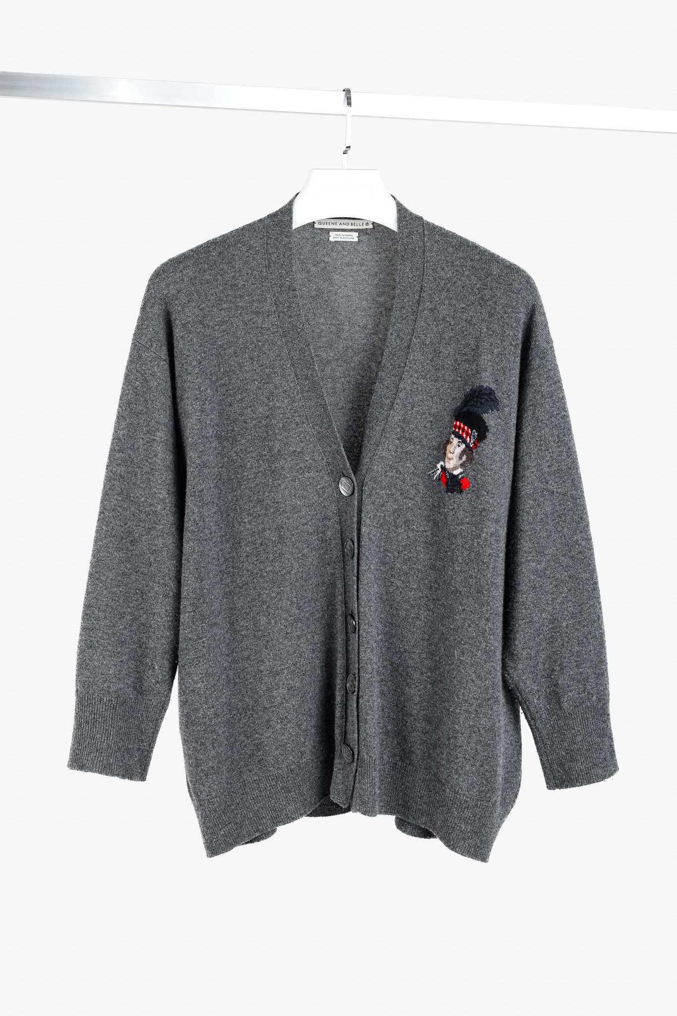 Other Queene and Belle Grey Cashmere Intarsia V-Neck Cardigan Size M / US 6-8 / IT 42-44 - 1 Thumbnail
