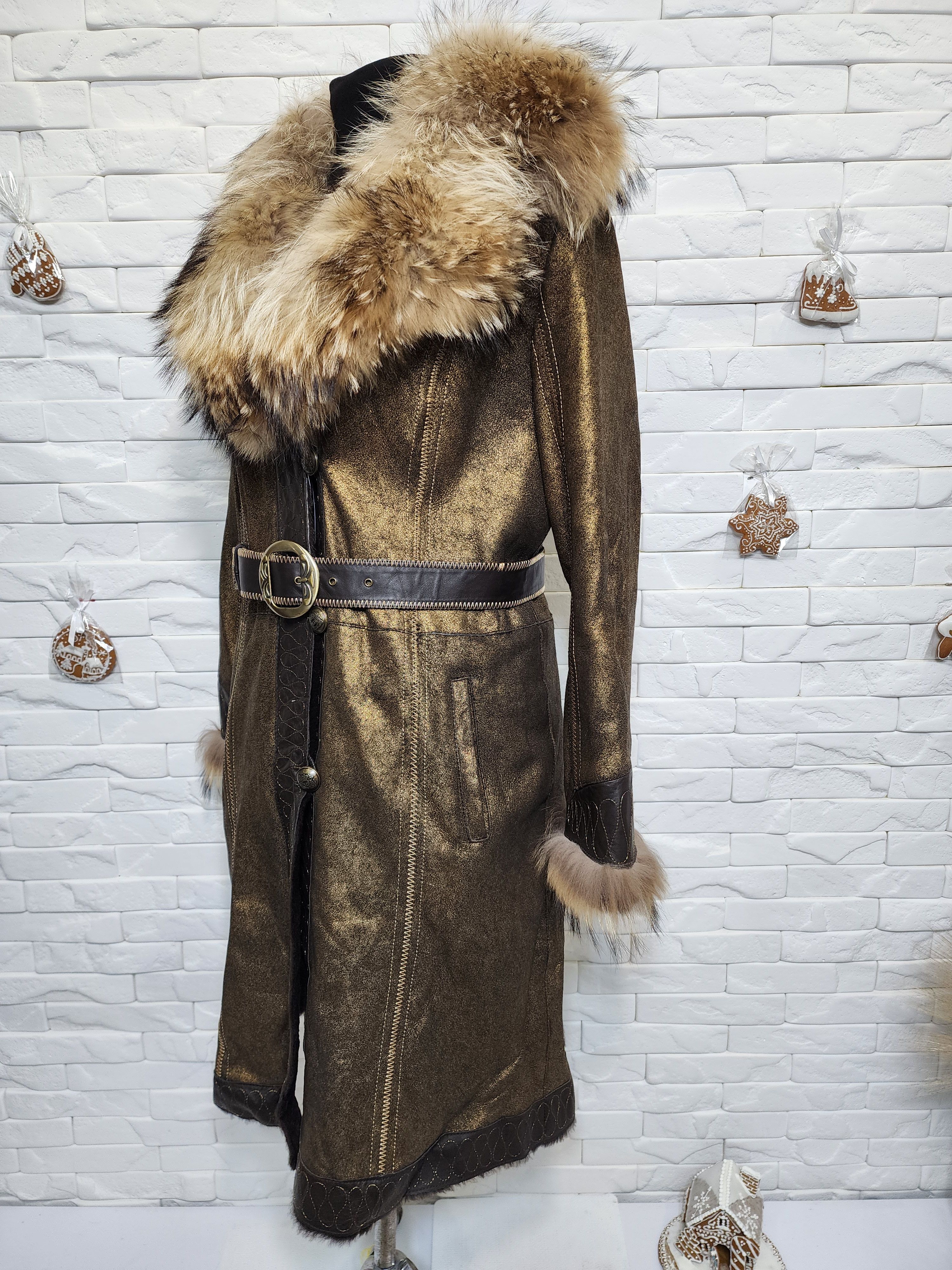 Uniqlo Bronze Sheepskin Coat: Leather Belted Winter Outerwear Size XL / US 12-14 / IT 48-50 - 2 Thumbnail