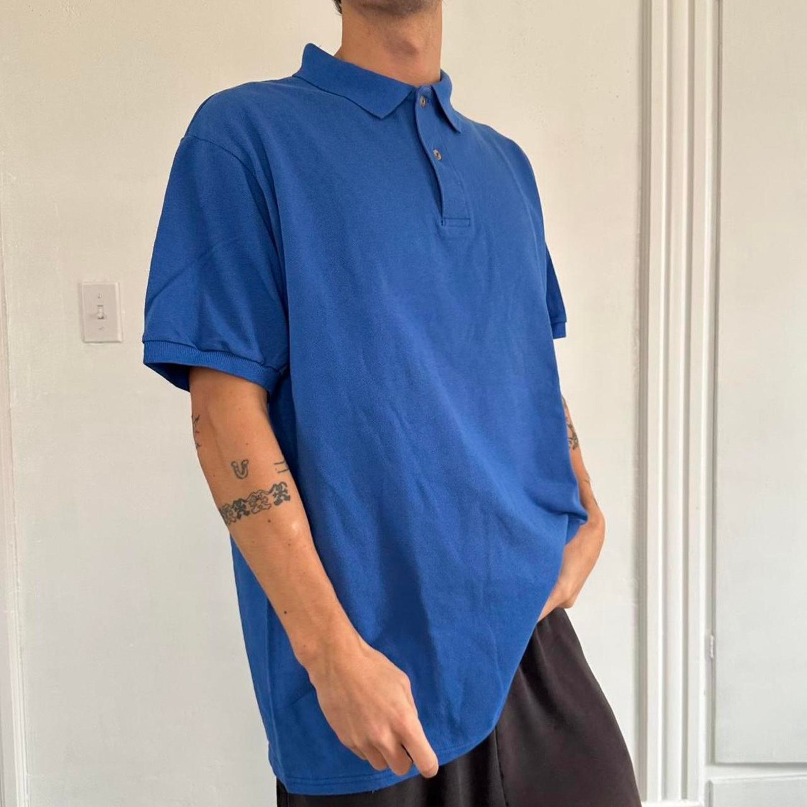 Hanes × Vintage Basic Vintage Y2K Blank Cotton Hanes Polo Collared Shirt Top Size US L / EU 52-54 / 3 - 6 Thumbnail