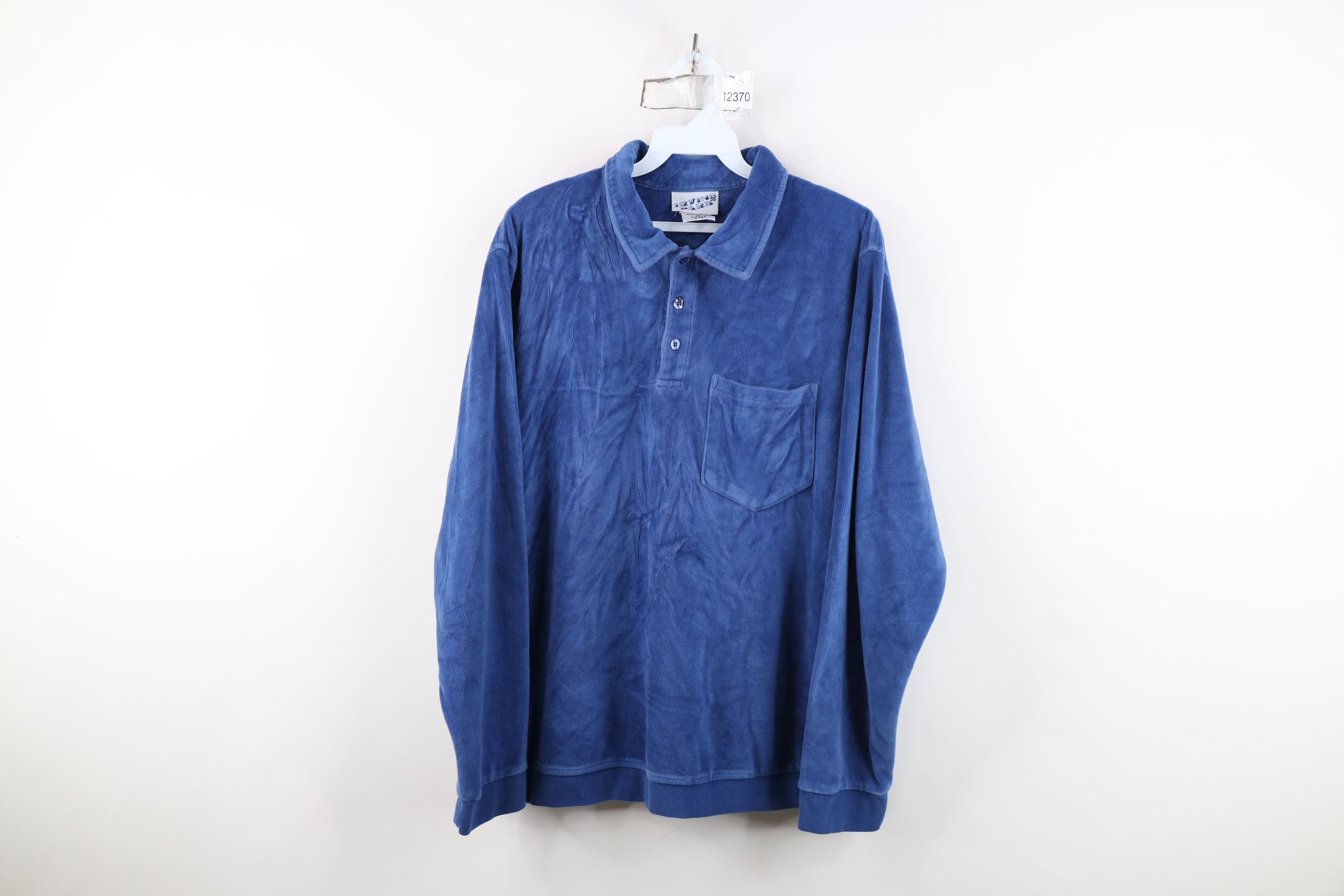 Vintage Vintage 90s Streetwear Velour Collared Pullover Sweater Blue Size US M / EU 48-50 / 2 - 1 Thumbnail
