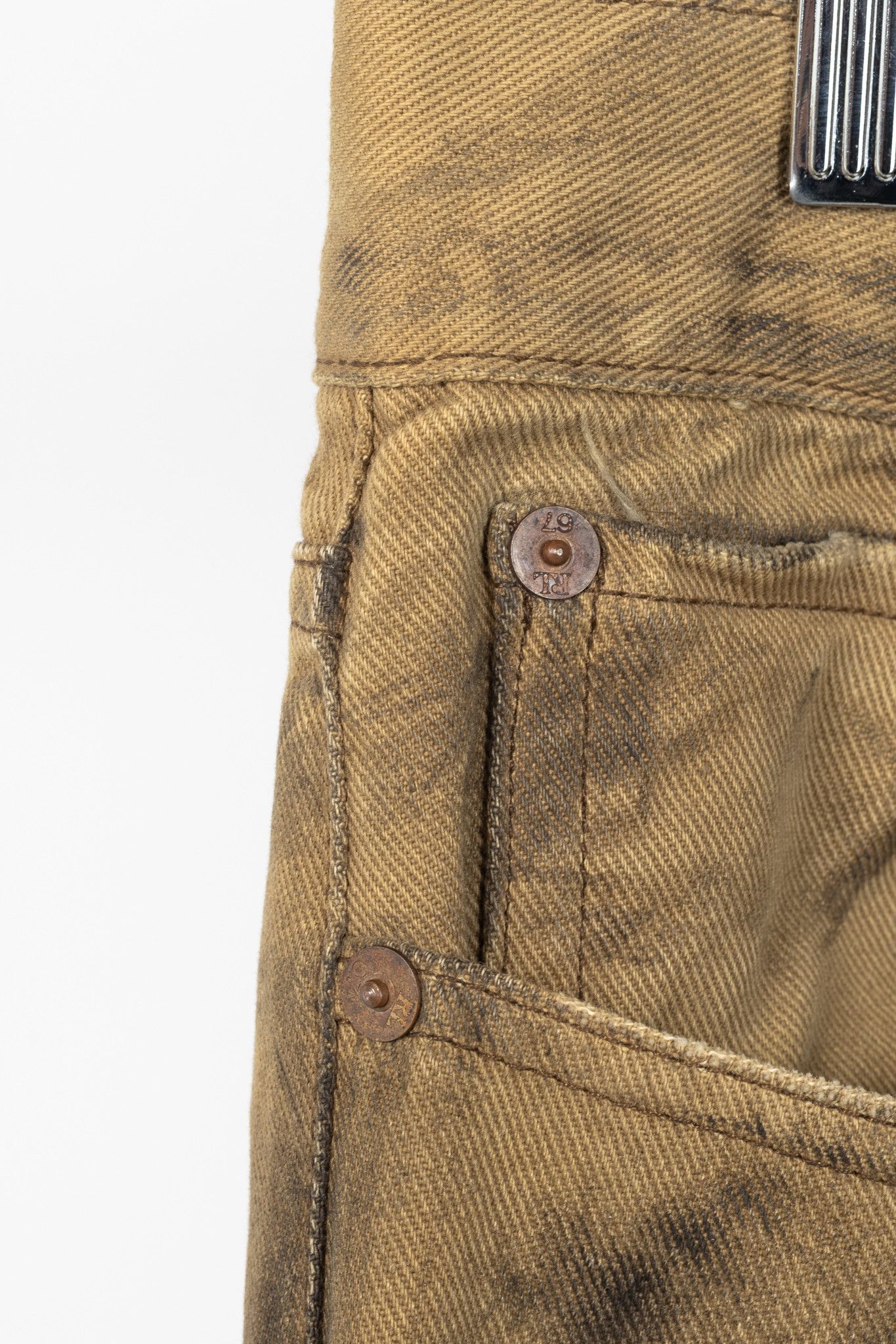 Ralph Lauren Ralph Lauren Tan Distressed Cotton Leather-Trim Jeans Size 29" - 6 Thumbnail