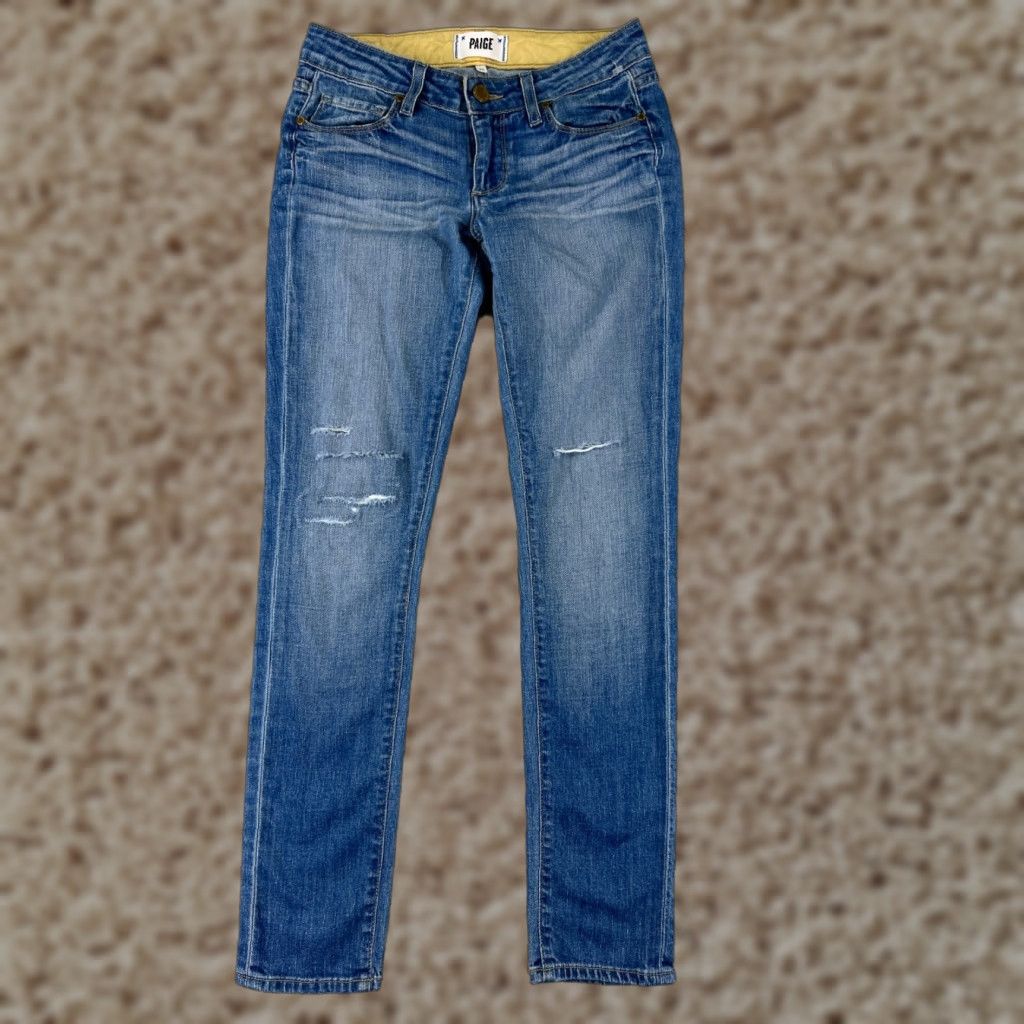 Paige Skyline Jeans Womens 24 Denim Blue Low Rise Ankle 28in Slim Cotton 5-Pocket Jeans Modern American Womens