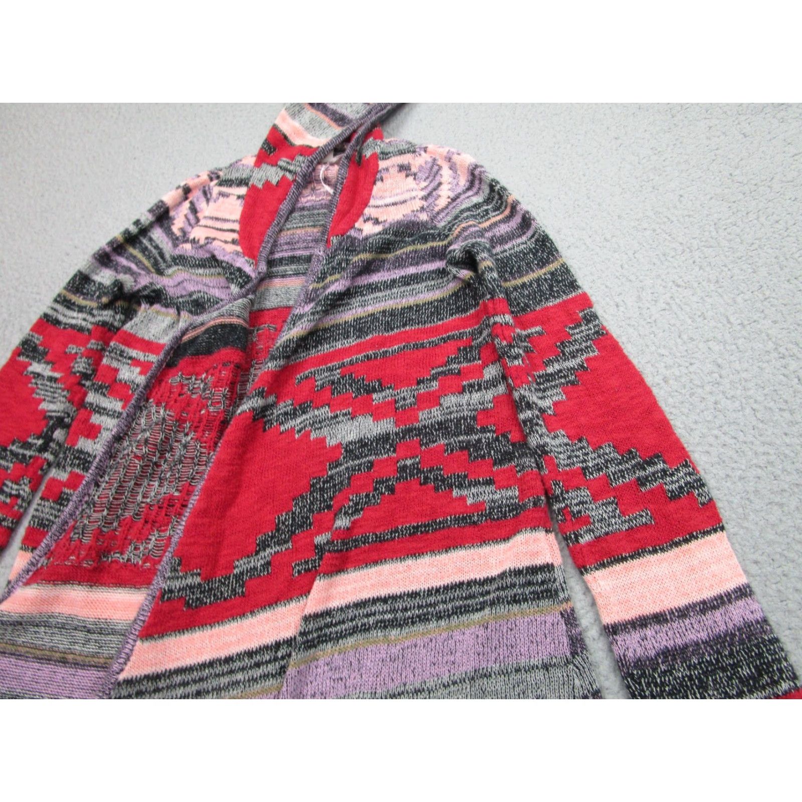 Bell VINTAGE Mudd Cardigan Sweater Juniors XS y2k 2000s Hooded Bell Sleeve Aztec Boho Tribal Size XS / US 0-2 / IT 36-38 - 4 Thumbnail