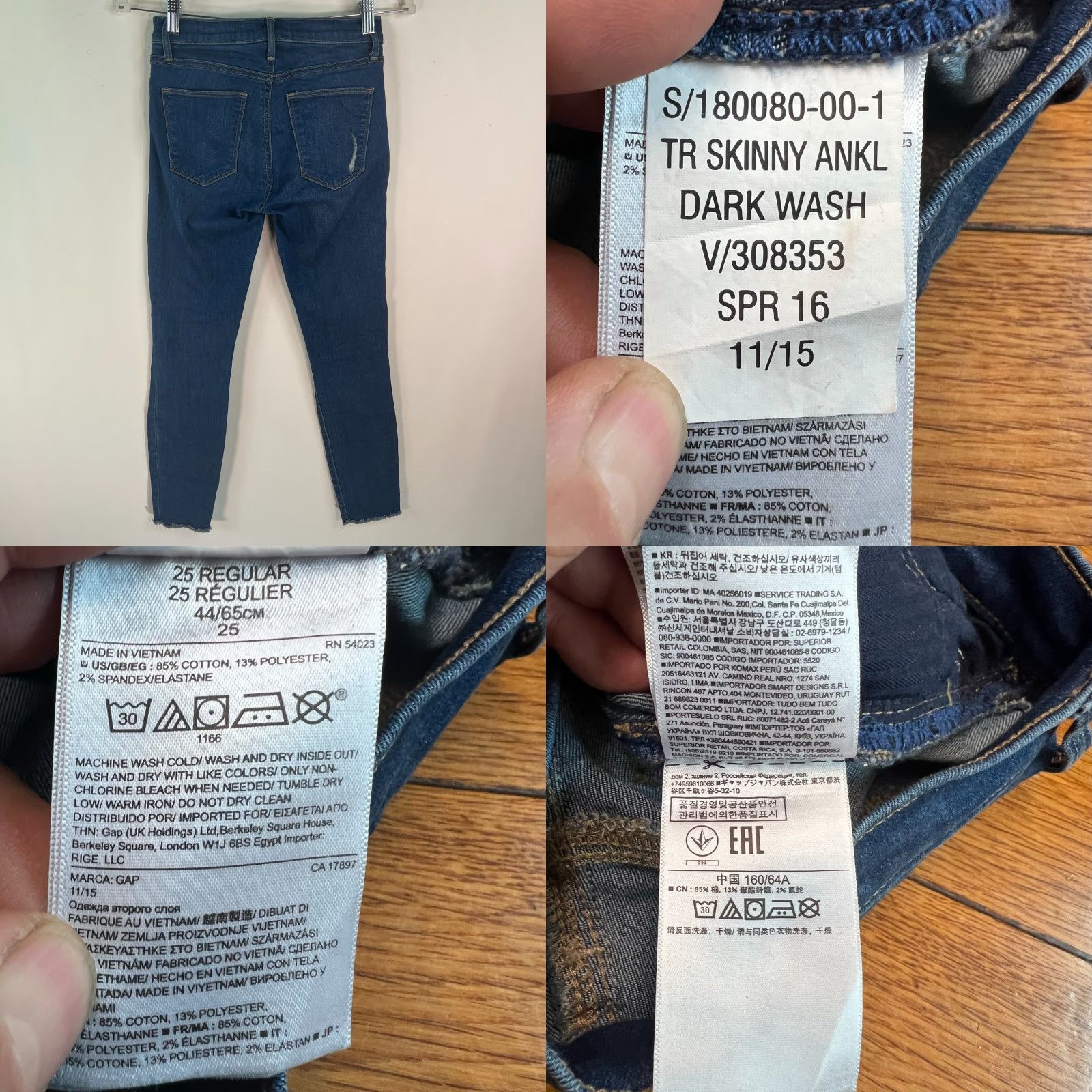 Gap Gap 1969 Womens Skinny Ankle Jeans Distressed Blue Denim Size 25 R 26X27 Size 42" / US 20 - 8 Thumbnail