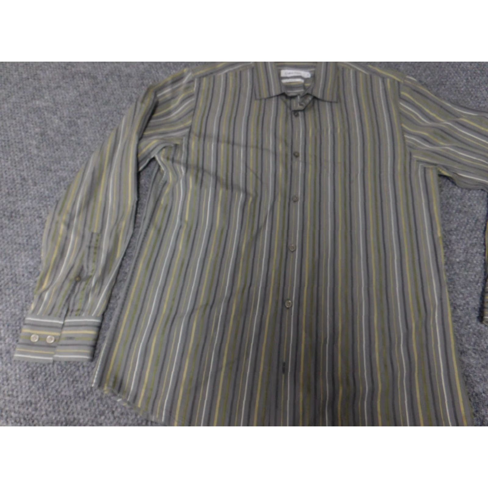 Calvin Klein Calvin Klein Mens Shirt Button-Up Long Sleeve Collared Gray Stripe Knit Cotton Regular M Size US M / EU 48-50 / 2 - 2 Thumbnail
