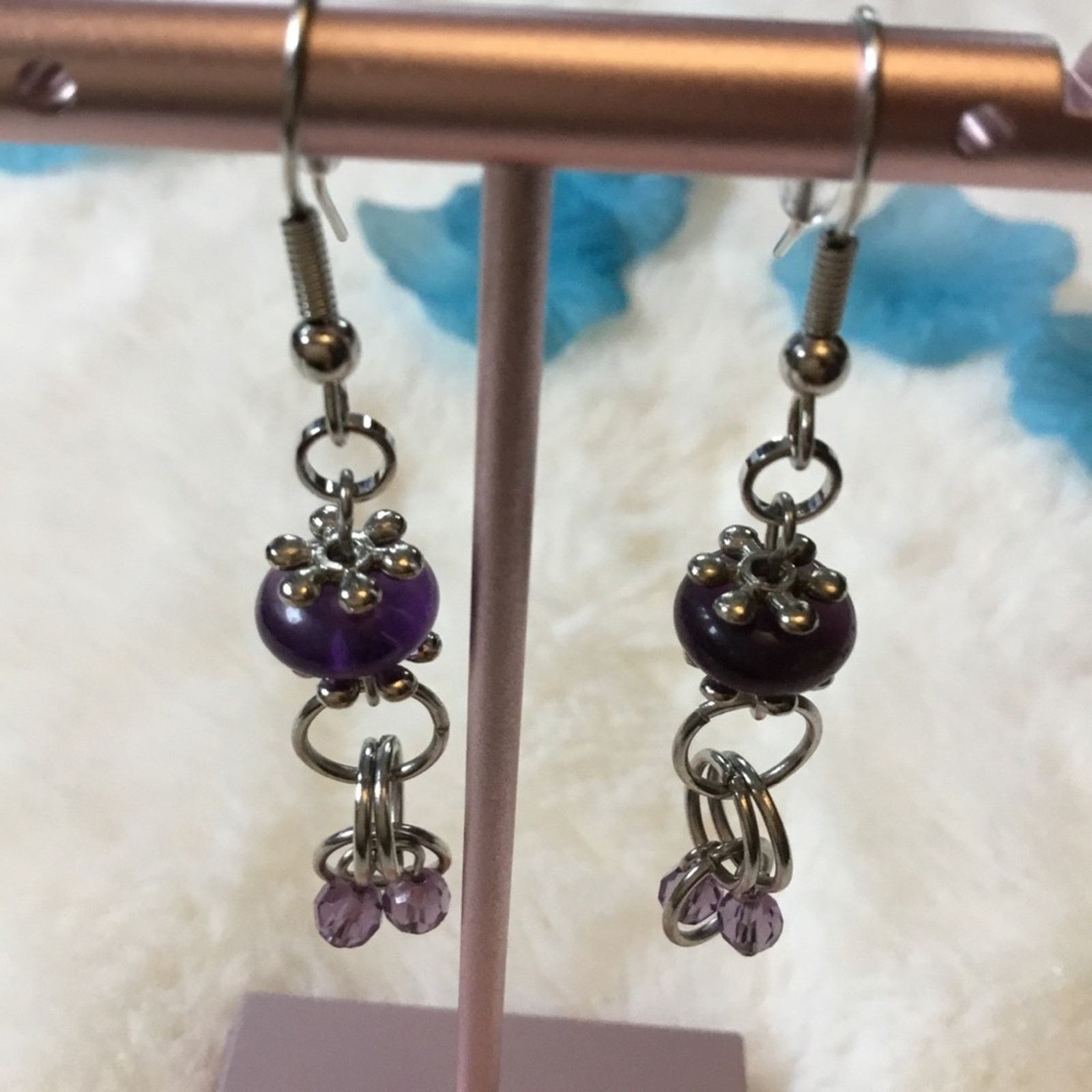 Other Silver Purple Stones Dangle Earrings Size ONE SIZE - 5 Thumbnail