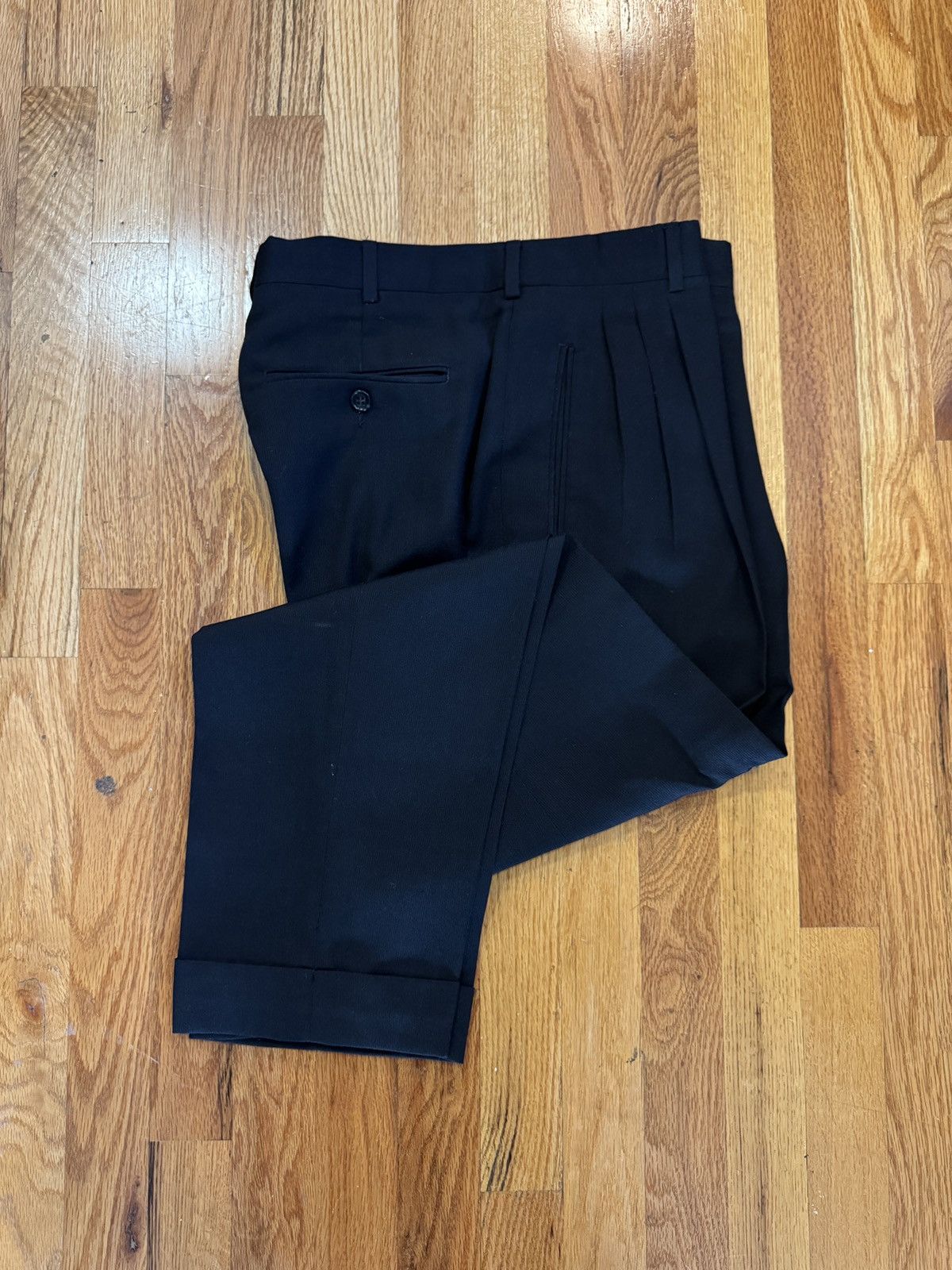 Yves Saint Laurent YSL Pour Homme Black Triple Pleat Trousers 32R Size 38R - 2 Thumbnail