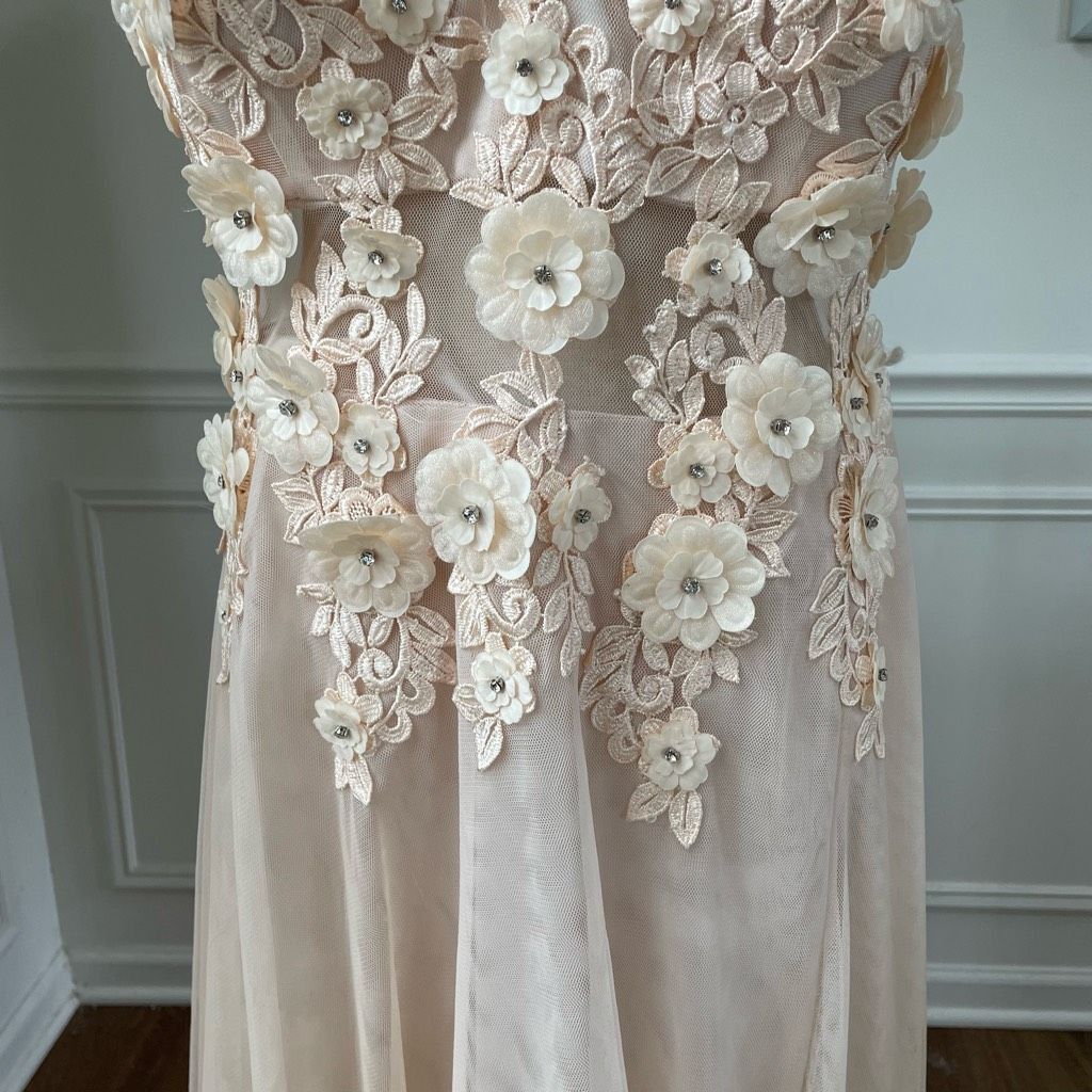 Other B Smart Nude Blush Formal Prom Gown Illusion Waist Back Tull Size L / US 10 / IT 46 - 4 Thumbnail