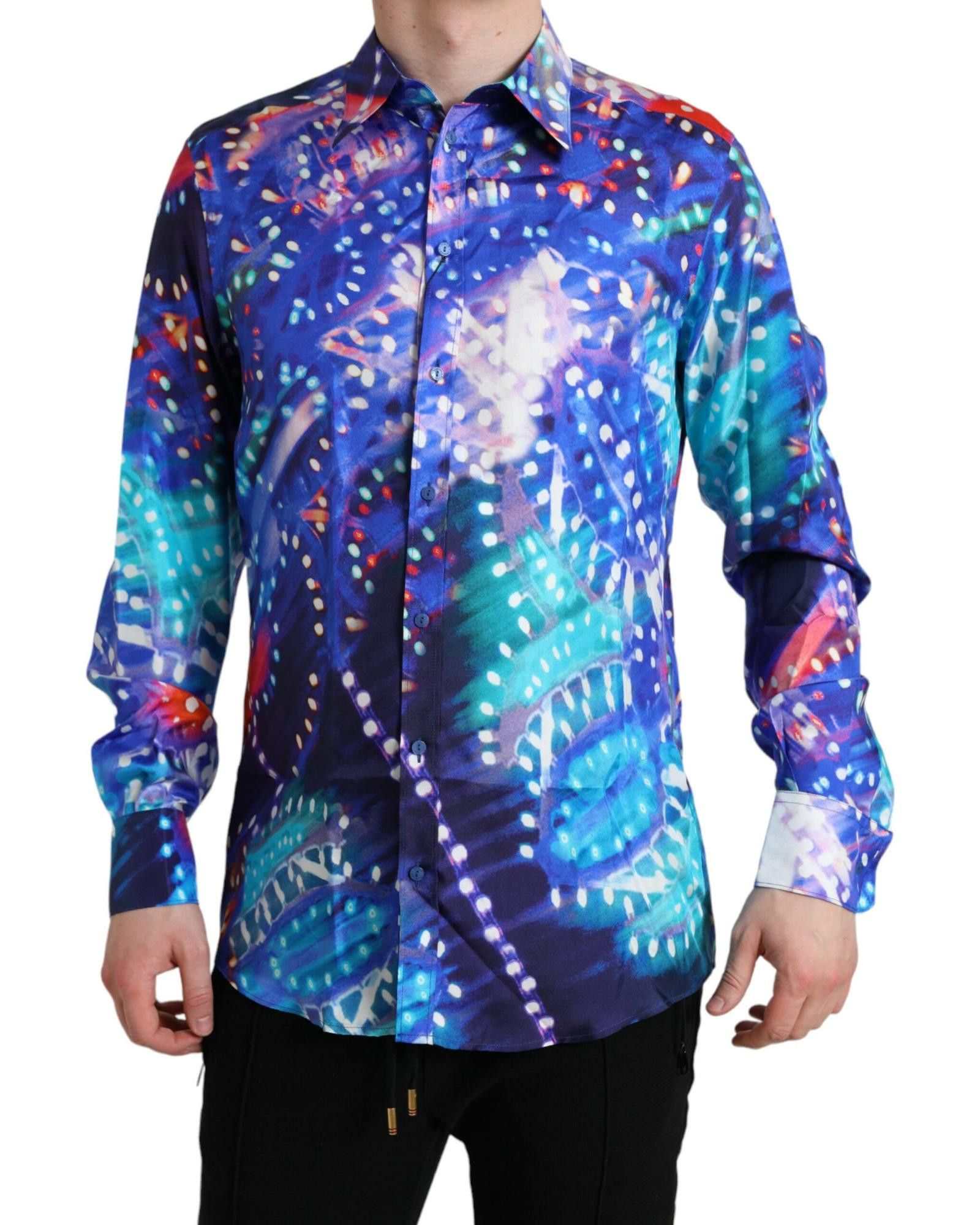 Dolce & Gabbana Multicolor Luminarie Print Men Shirt Silk