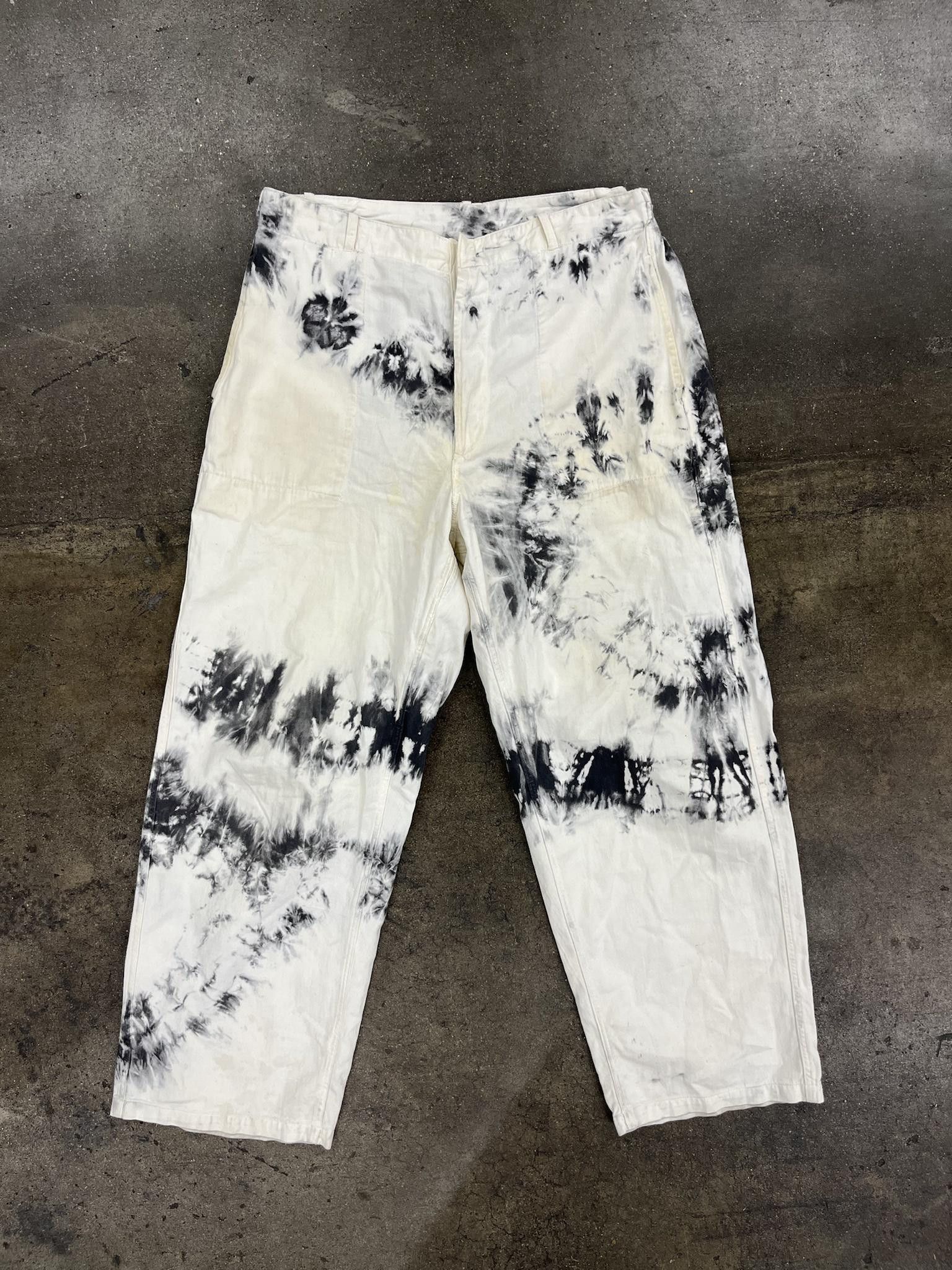 image of Kapital Kountry White/grey Tie Dye Cotton Work Pants, Men's (Size 30)