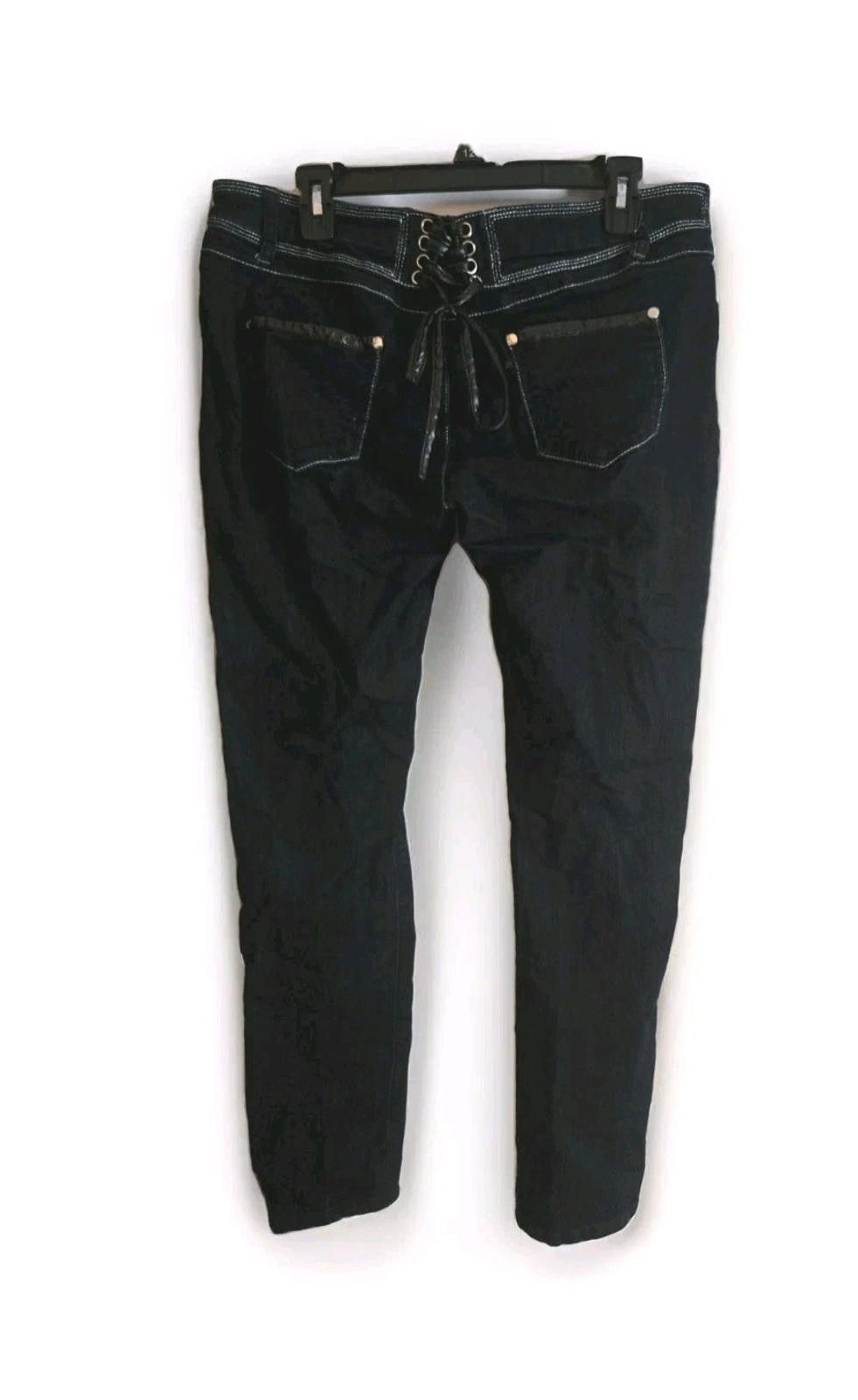 Other Picky Boo Jeans Juniors 15 Blue Sparkly Lace Up Back Faux L Size 36" / US 14 / IT 50 - 2 Thumbnail