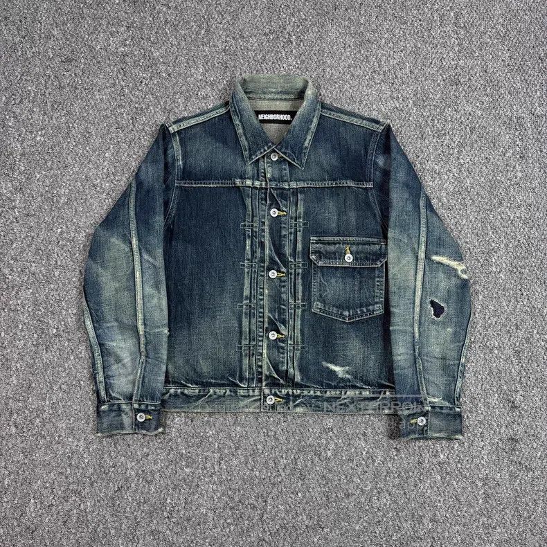 Neighborhood Single Pocket Destroyed Washed Denim Jacket