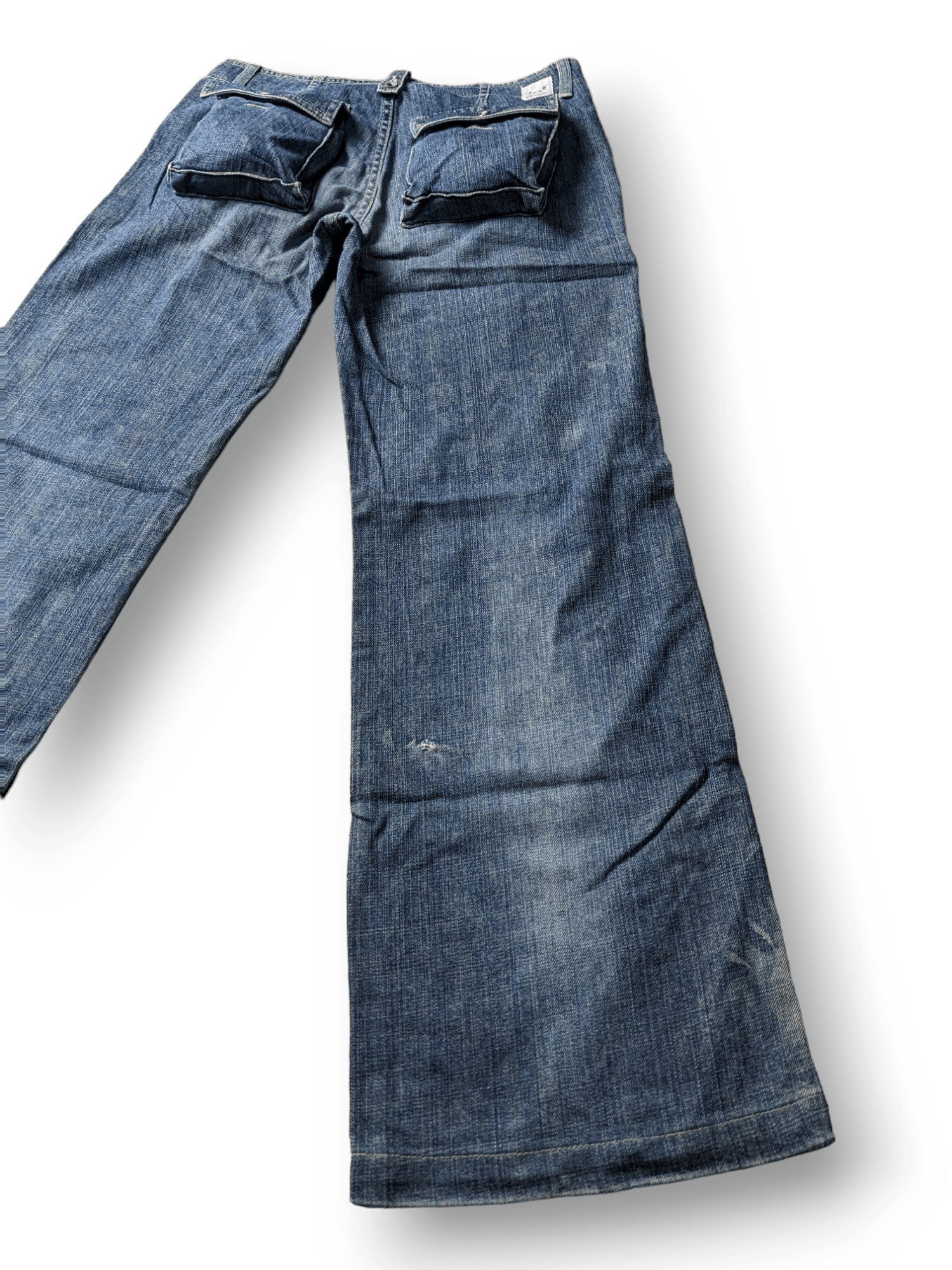 Image of Archival Clothing Flared Et Boitte Denim Bush Pants in Blue Denim, Women's (Size 30)