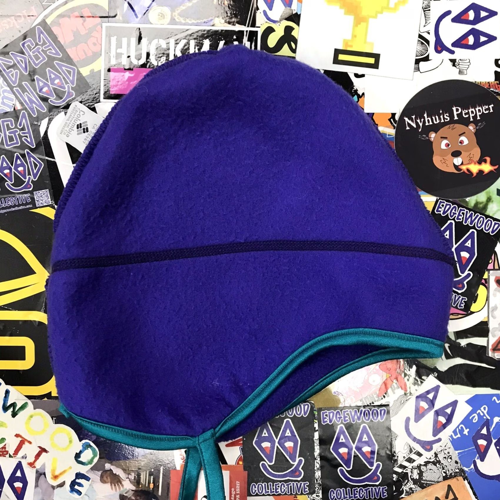 Vintage VINTAGE Columbia Sportswear Beanie Drawstrings Blue S/M Outdoor 90s Ski Unisex Adults Size ONE SIZE - 4 Thumbnail