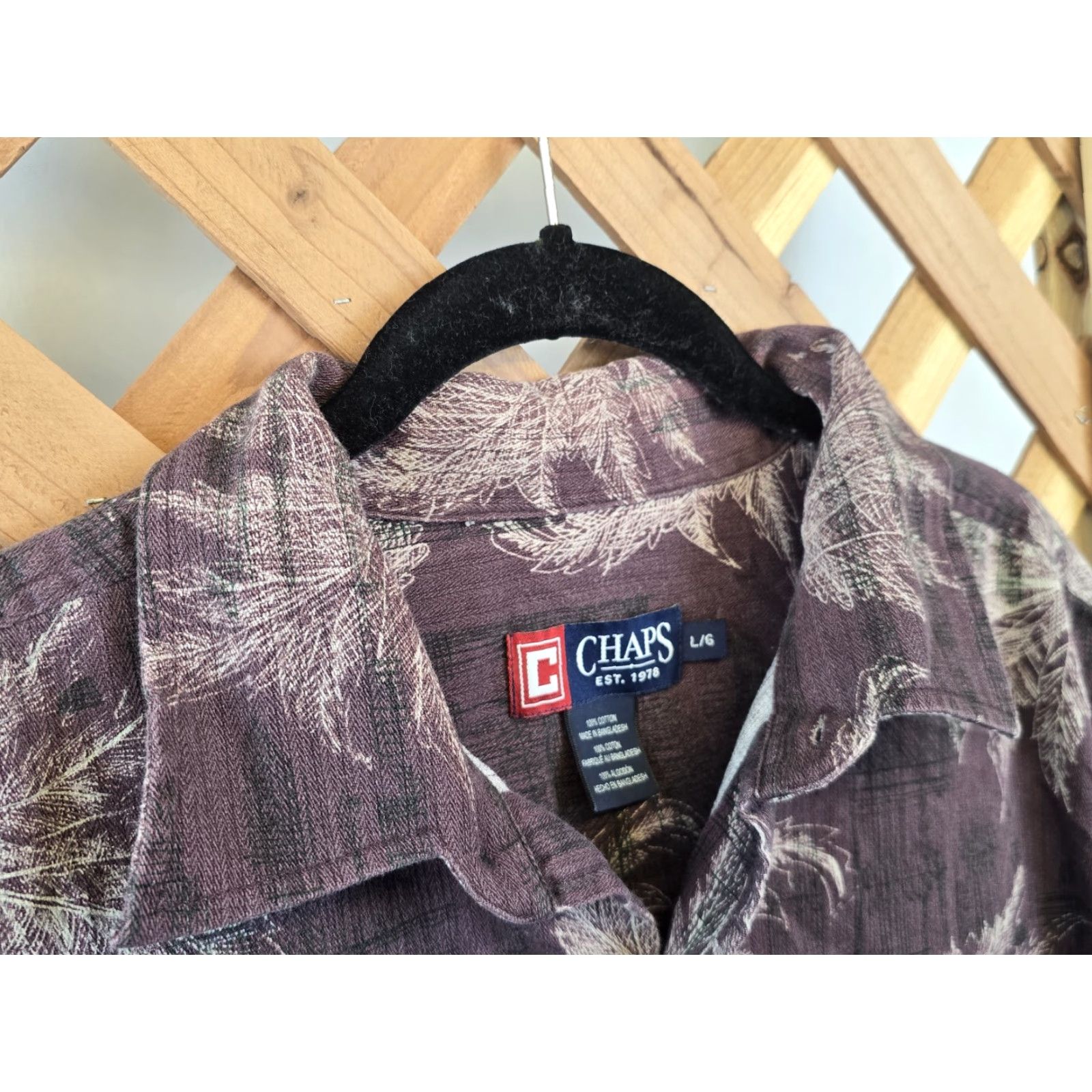 Chaps Chaps Men’s Long Sleeve Button-Up Flannel Shirt W/Leaf Design - Size L - Purple, 43-45 Chest - Cotton, Regular Fit, Fall/Winter, Men Size US L / EU 52-54 / 3 - 7 Thumbnail