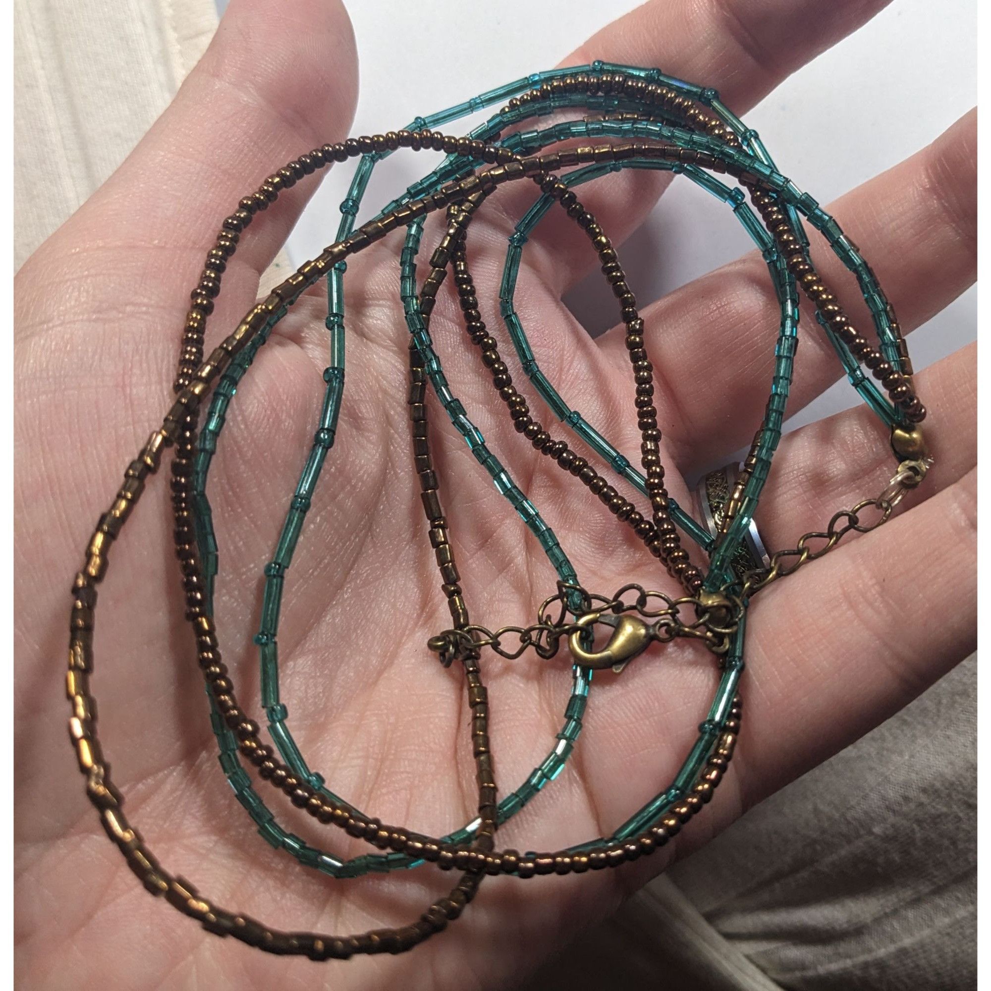 Other Earthy Blue And Copper Tone Glass Beaded Layered Necklace Size ONE SIZE - 3 Thumbnail