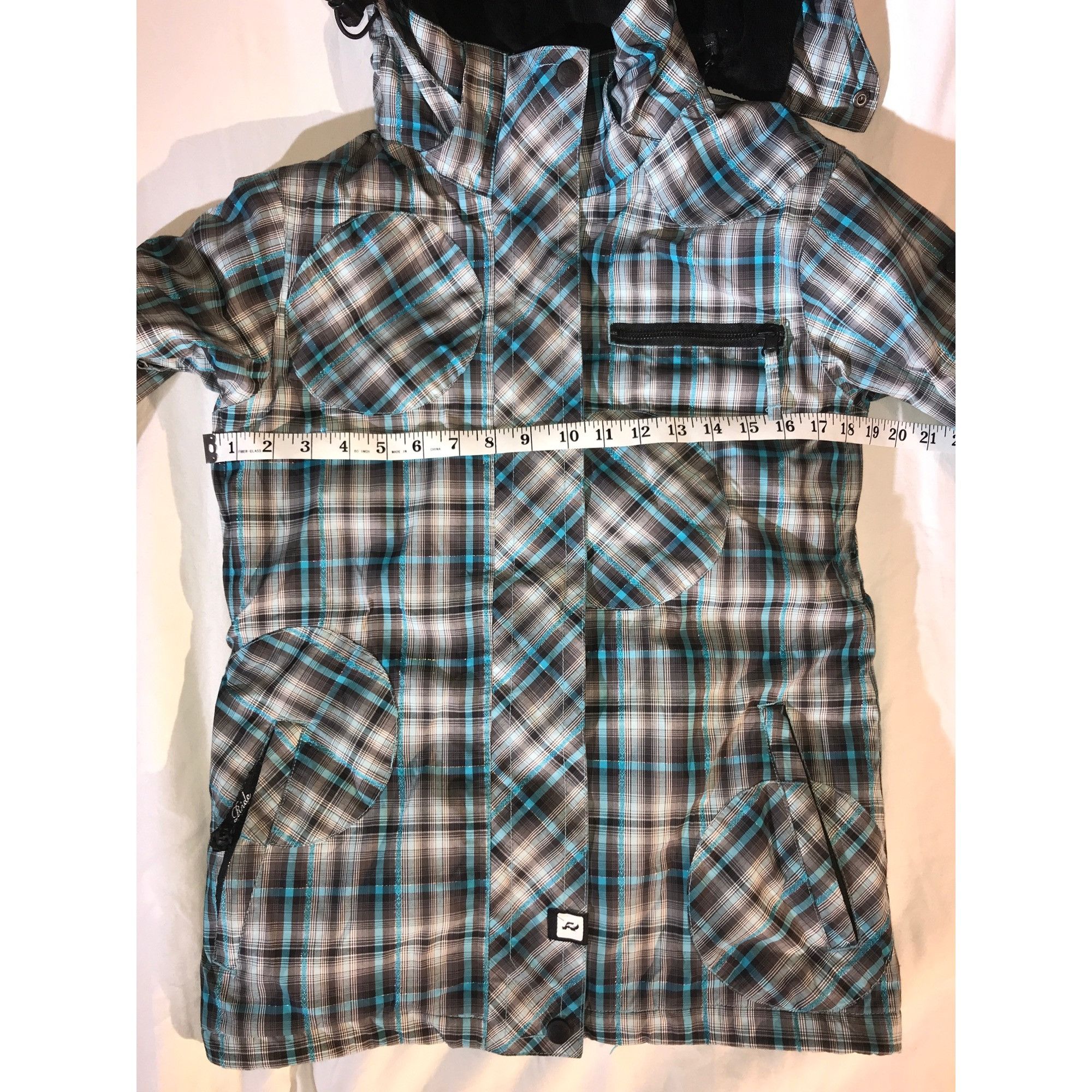 Designer Ride Snowboards Women's Hooded Aqua Plaid Ski Jacket Multico Size S / US 4 / IT 40 - 6 Thumbnail