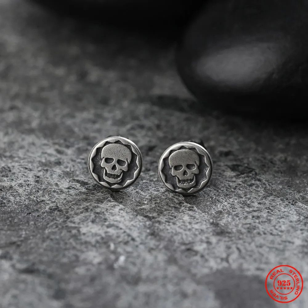 Jewelry Retro Skull Stud Earrings 925 Sterling Silver Gift Size ONE SIZE - 1 Thumbnail