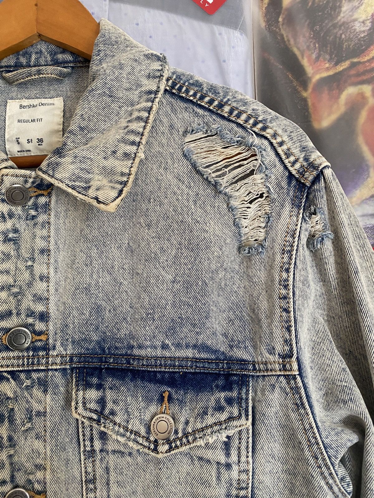 Bershka Vintage Distressed Trash Berska Denim Jacket like Amiri Size US M / EU 48-50 / 2 - 4 Thumbnail