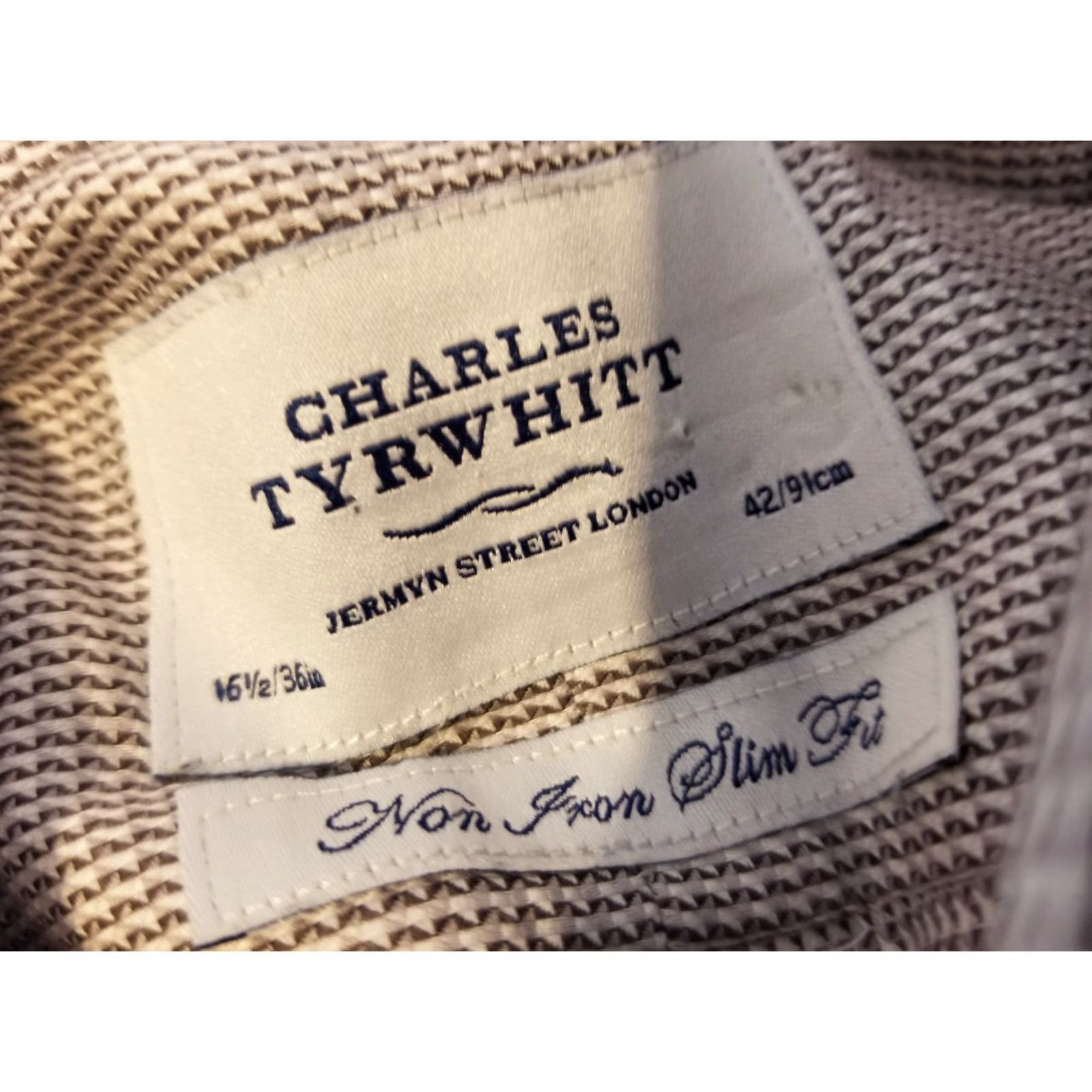 Charles Tyrwhitt Mens Charles Tyrwhitt Dress Shirt 16.5 33 Gray Cotton Button Long Sleeve Size 46R - 4 Thumbnail