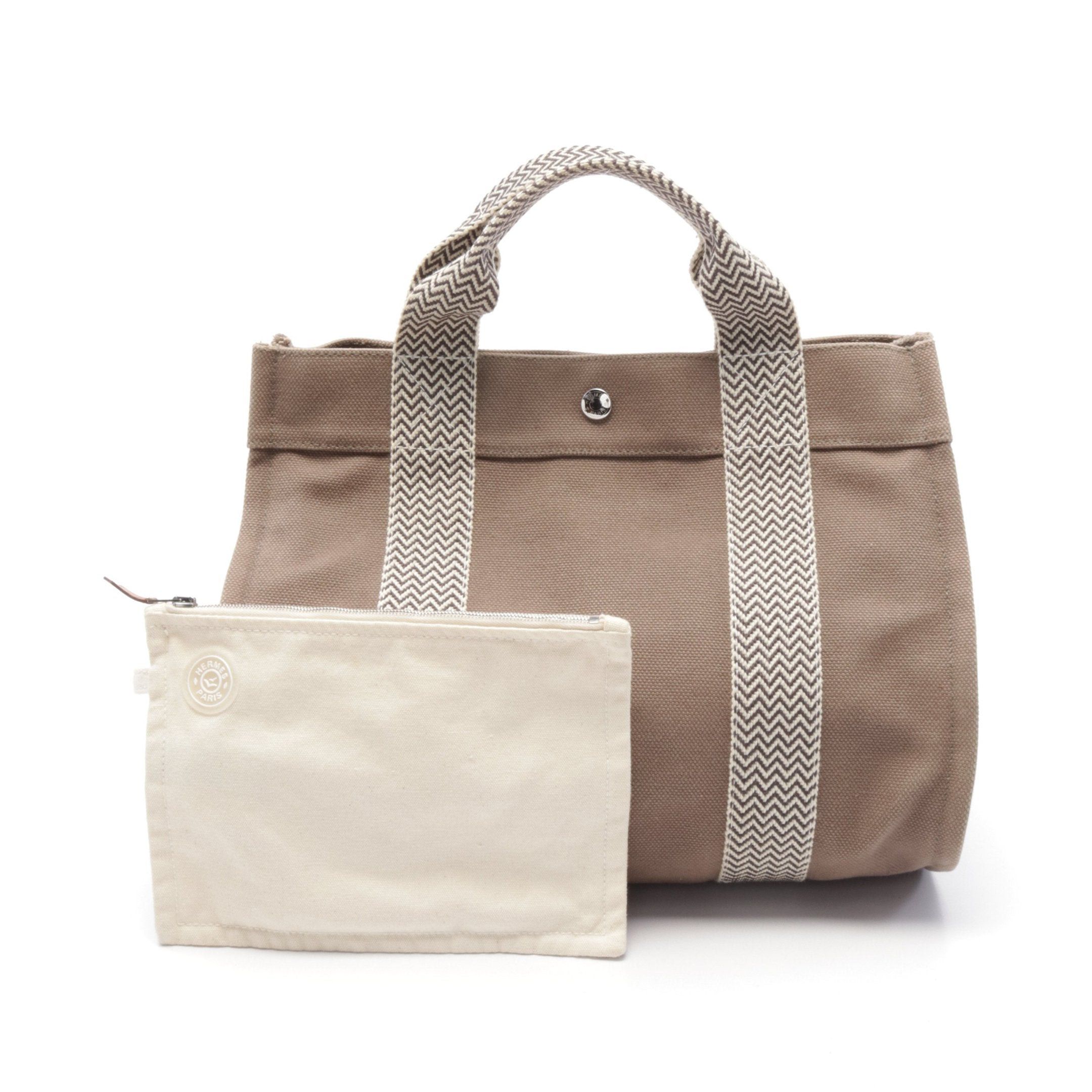 Hermes Hermes Cannes Pm Handbag Tote Bag Canvas Gray Brown Silver Hardware Size ONE SIZE - 1 Thumbnail