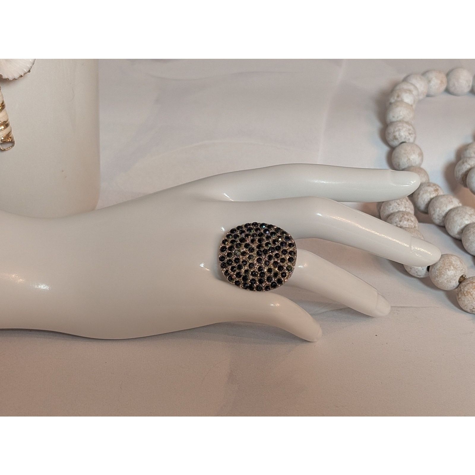 Vintage VTG 1980s Silver-Tone Black Rhinestone Statement Ring SZ 8 Size ONE SIZE - 1 Thumbnail