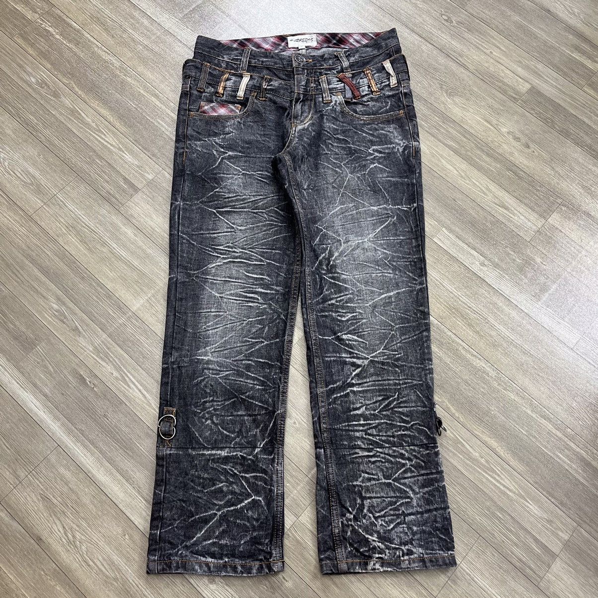 Japanese Brand Destroyed Y2K Barcedos Double Waist Lightning Design Jeans Size US 31 - 1 Thumbnail