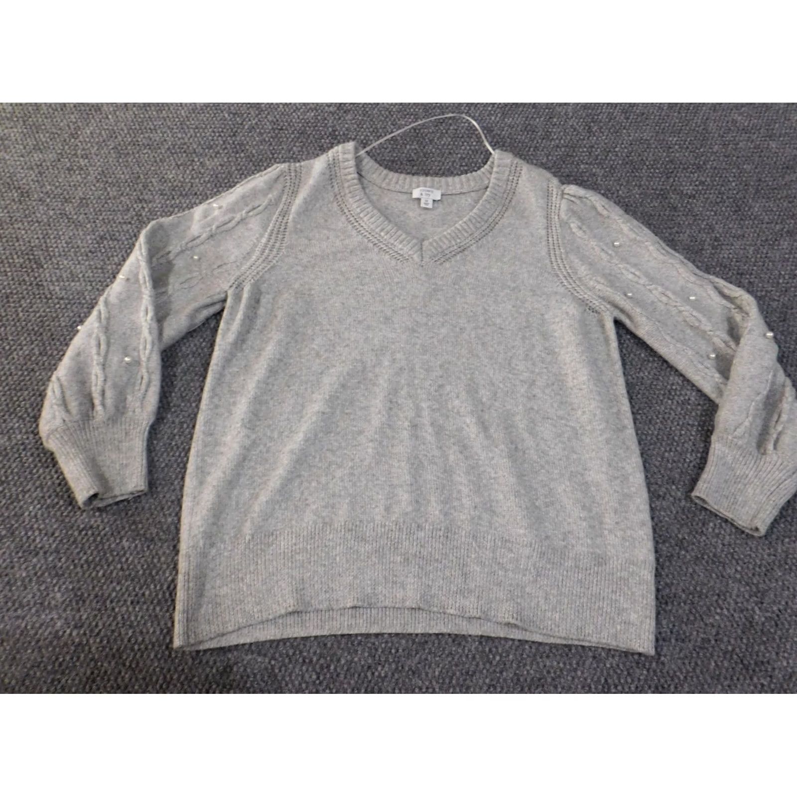 Vintage Crown & Ivy Sweater 1X Gray Beaded Cable-Knit Raglan Sleeve Pullover Womens Knit Polyester Viscose Crew Neck Casual Modern Size XL / US 12-14 / IT 48-50 - 3 Thumbnail