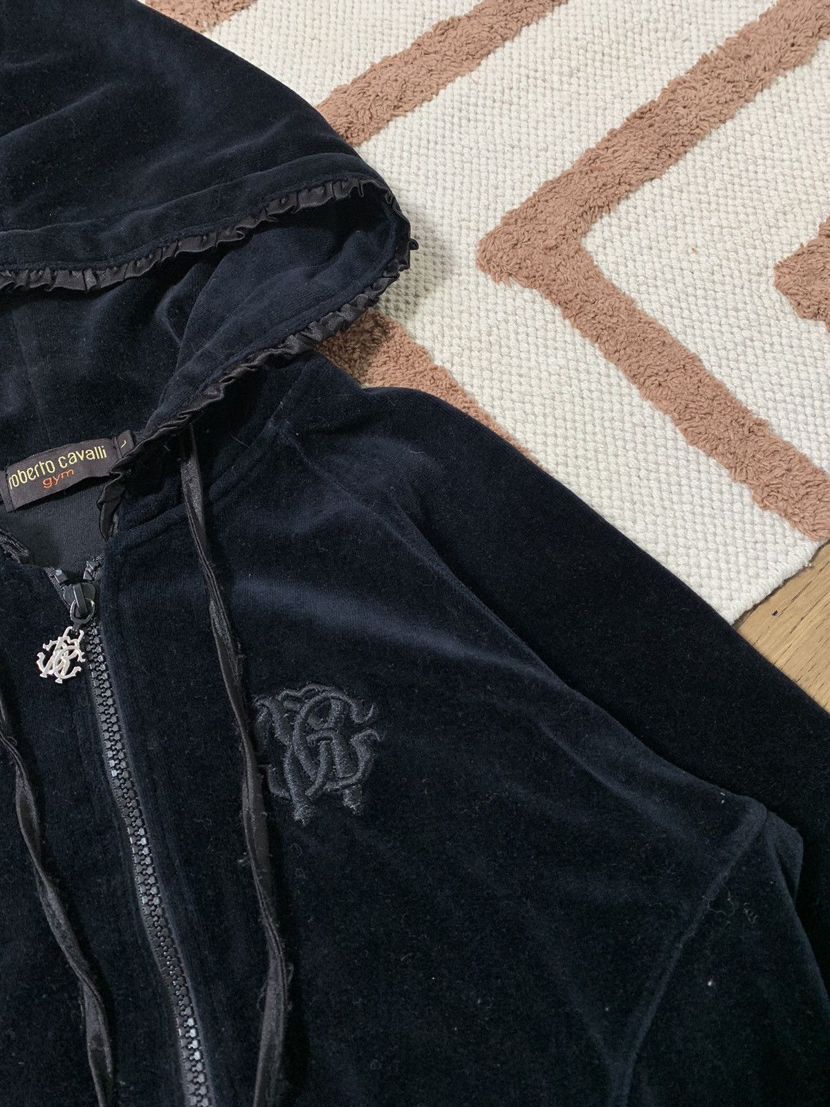 Just Cavalli VINTAGE VELOUR ROBERTO CAVALLI GYM Y2K ZIP UP HOODIE Size L / US 10 / IT 46 - 6 Thumbnail