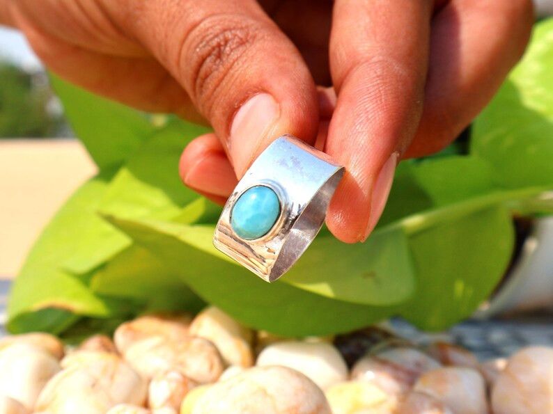 Handmade Larimar Ring, Handmade Band Ring, February Birthstone Gift Size ONE SIZE - 5 Thumbnail