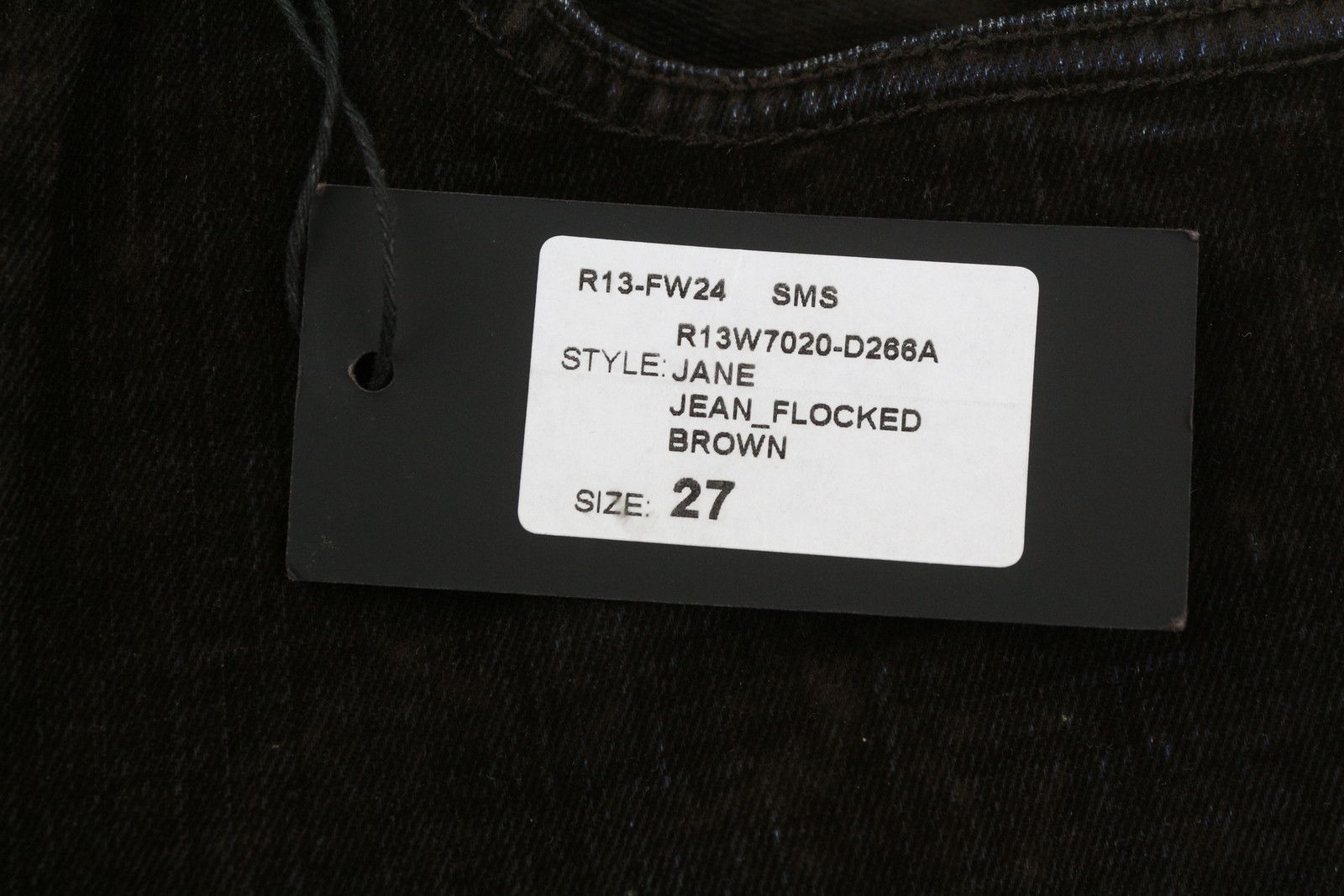 R13 JEAN 27 Flocked Brown High Rise Straight Zip Jeans 85839 Size 27" / US 4 / IT 40 - 7 Thumbnail