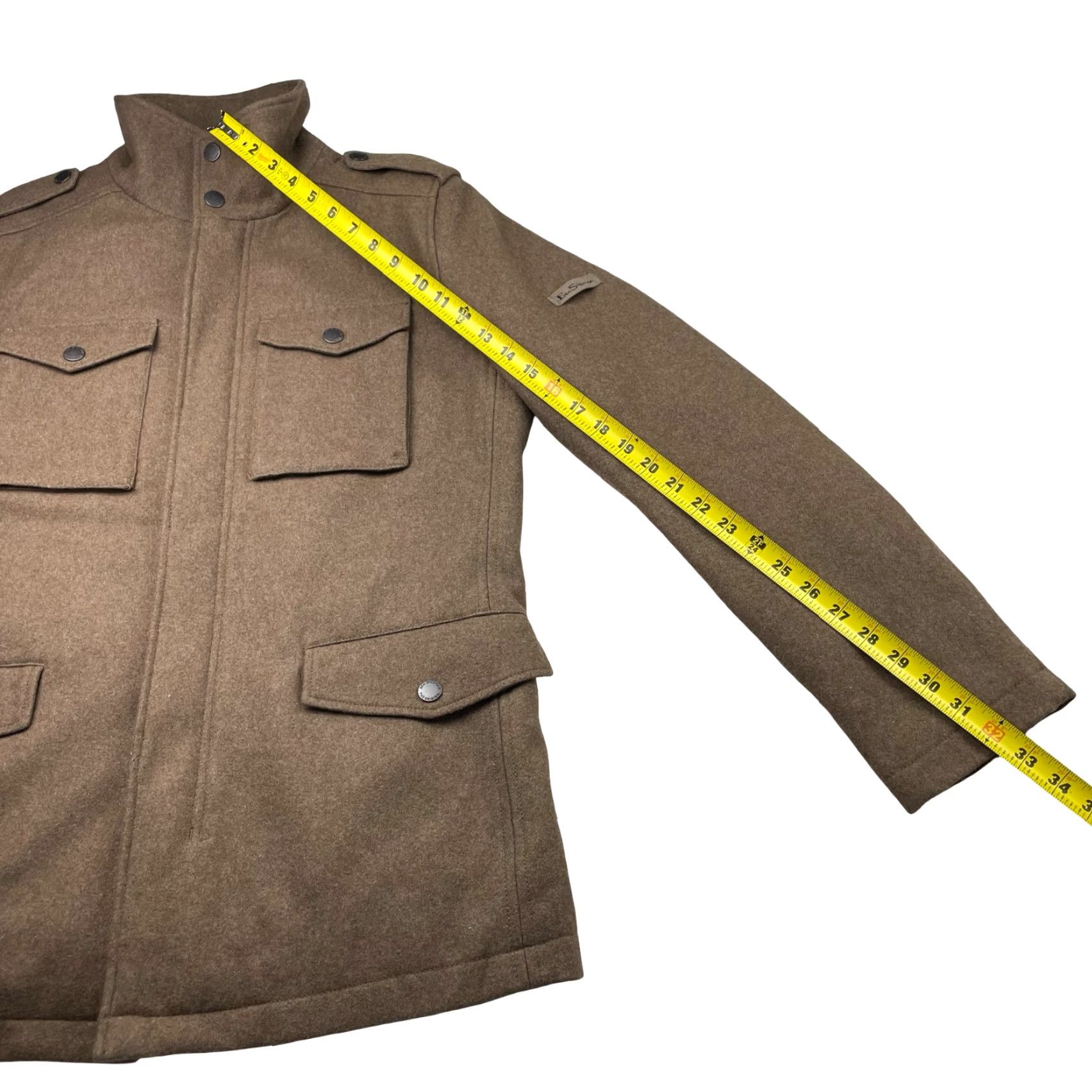 Ben Sherman VINTAGE Ben Sherman Men's Field Jacket Brown Wool Blend Full Zip Snap Button Pockets Lined Winter Spring Small Size Men Wardrobe Military Style Size US S / EU 44-46 / 1 - 8 Thumbnail